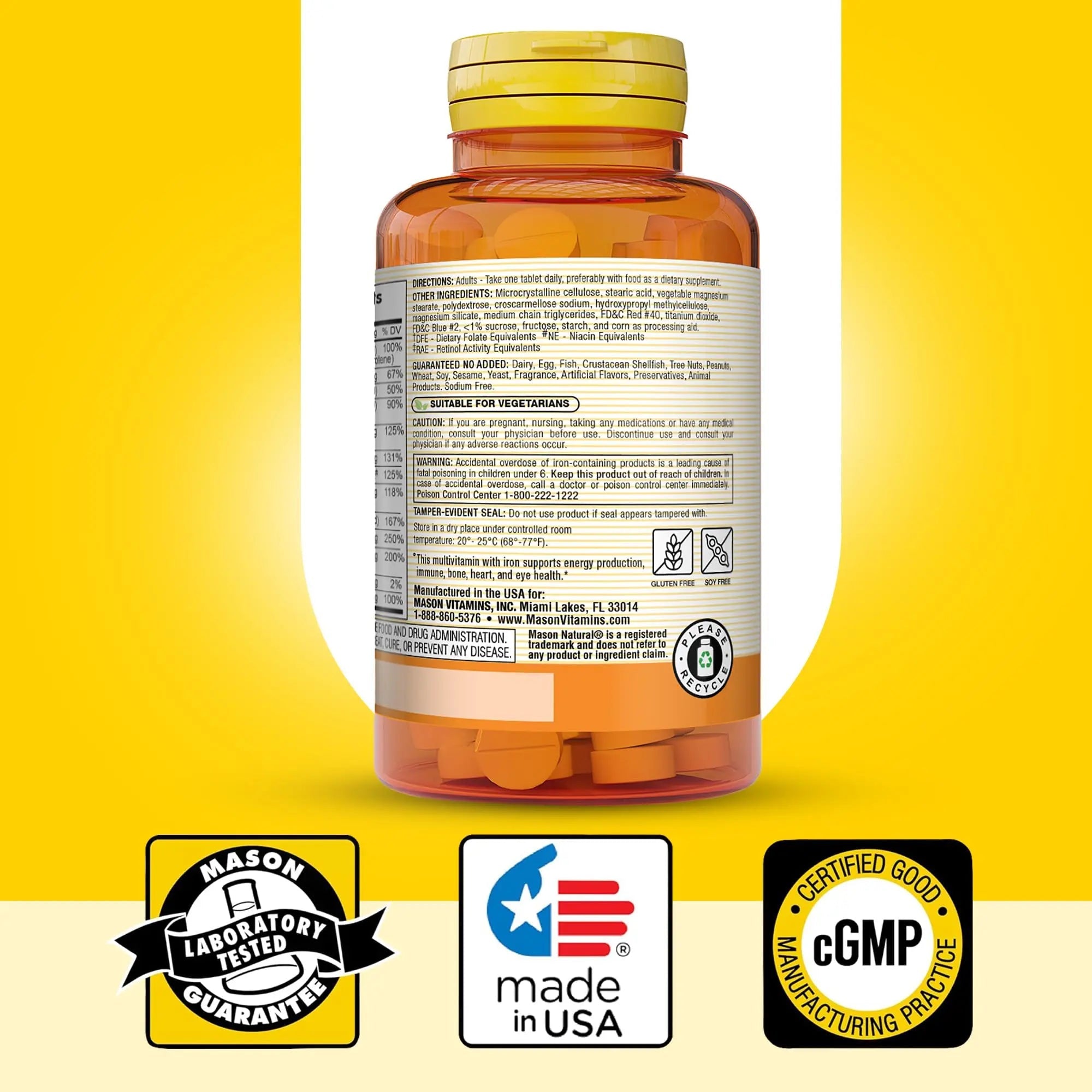 MASON NATURAL Mini Multi Vitamins with Iron, Vitamins A, C, D, E, B1, B2, B3, B6, B12, Folate and Calcium for Overall Health MASON NATURAL Au supplements