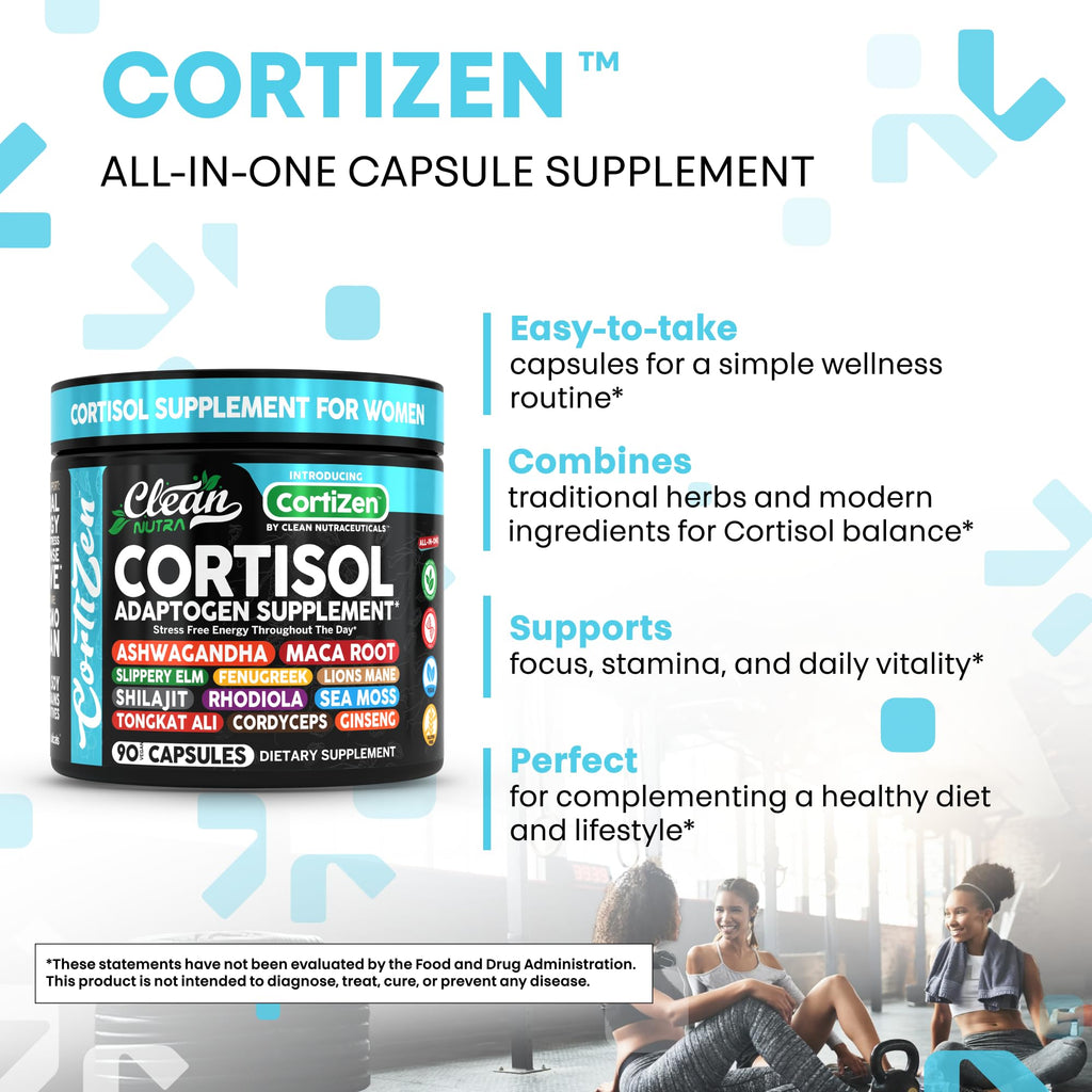 Clean Nutra Cortisol Supplements For Women | Maca Root Ashwagandha Cortisol Detox Manager Reducer + Slippery Elm Fenugreek Lions Mane Shilajit Rhodiola Sea Moss Tongkat Ali Cordyceps Ginseng Beet Root Clean Nutraceuticals Au supplements