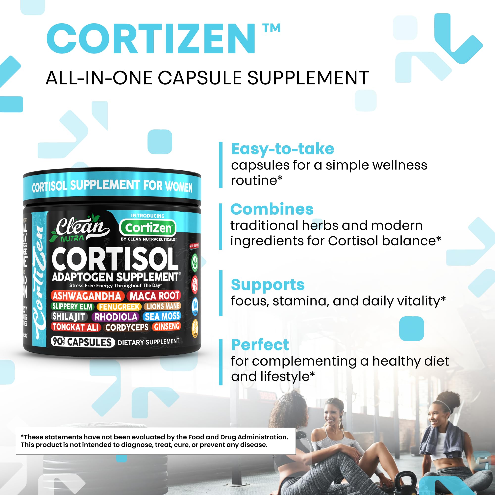 Clean Nutra Cortisol Supplements For Women | Maca Root Ashwagandha Cortisol Detox Manager Reducer + Slippery Elm Fenugreek Lions Mane Shilajit Rhodiola Sea Moss Tongkat Ali Cordyceps Ginseng Beet Root Clean Nutraceuticals Au supplements