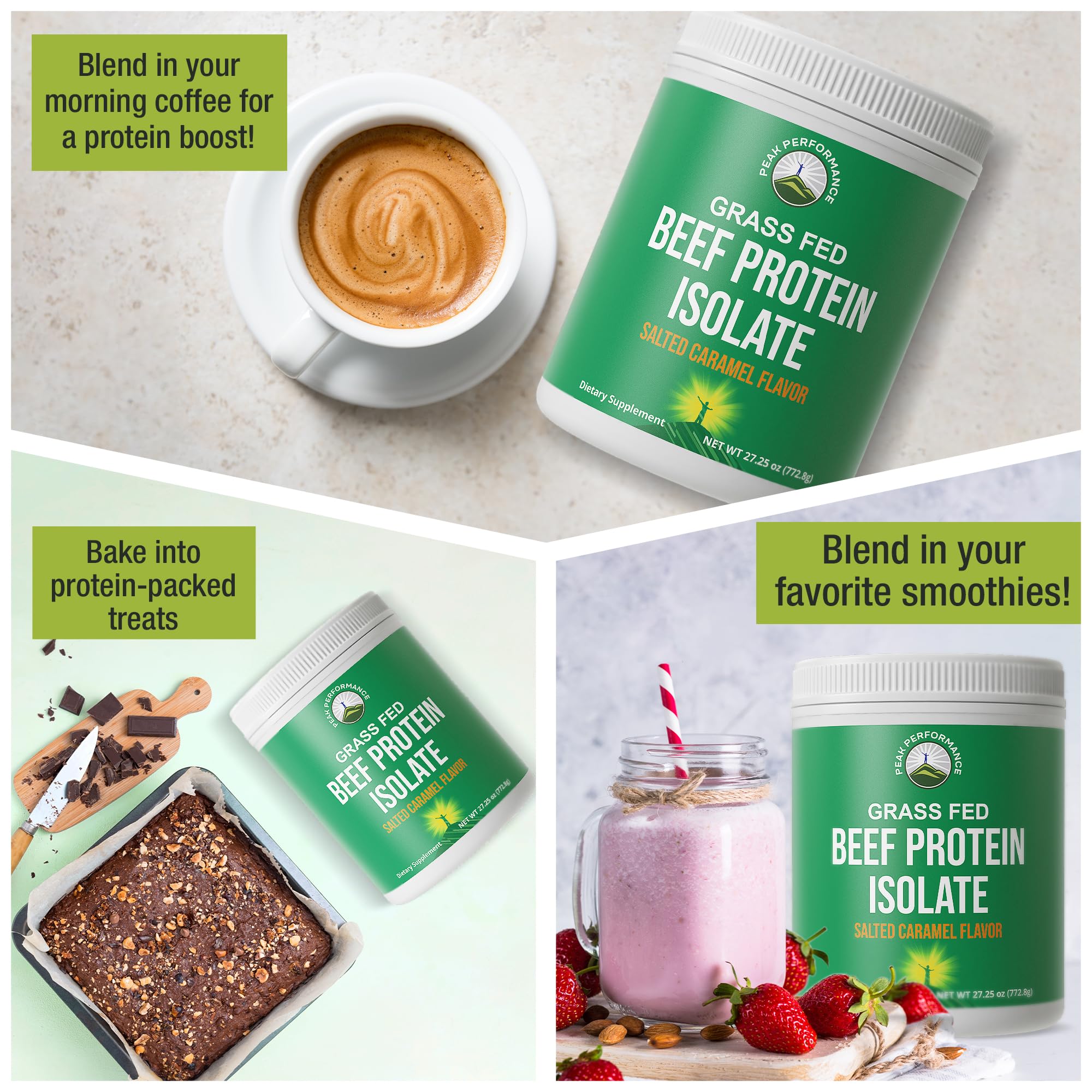 Grass Fed Beef Protein Powder - Lactose Free Great Tasting Beef Protein Isolate. Complete Animal Based Non Dairy Paleo Carnivore Supplement for Prime Muscle Building. No Whey. Salted Caramel Flavor Peak Performance Au supplements