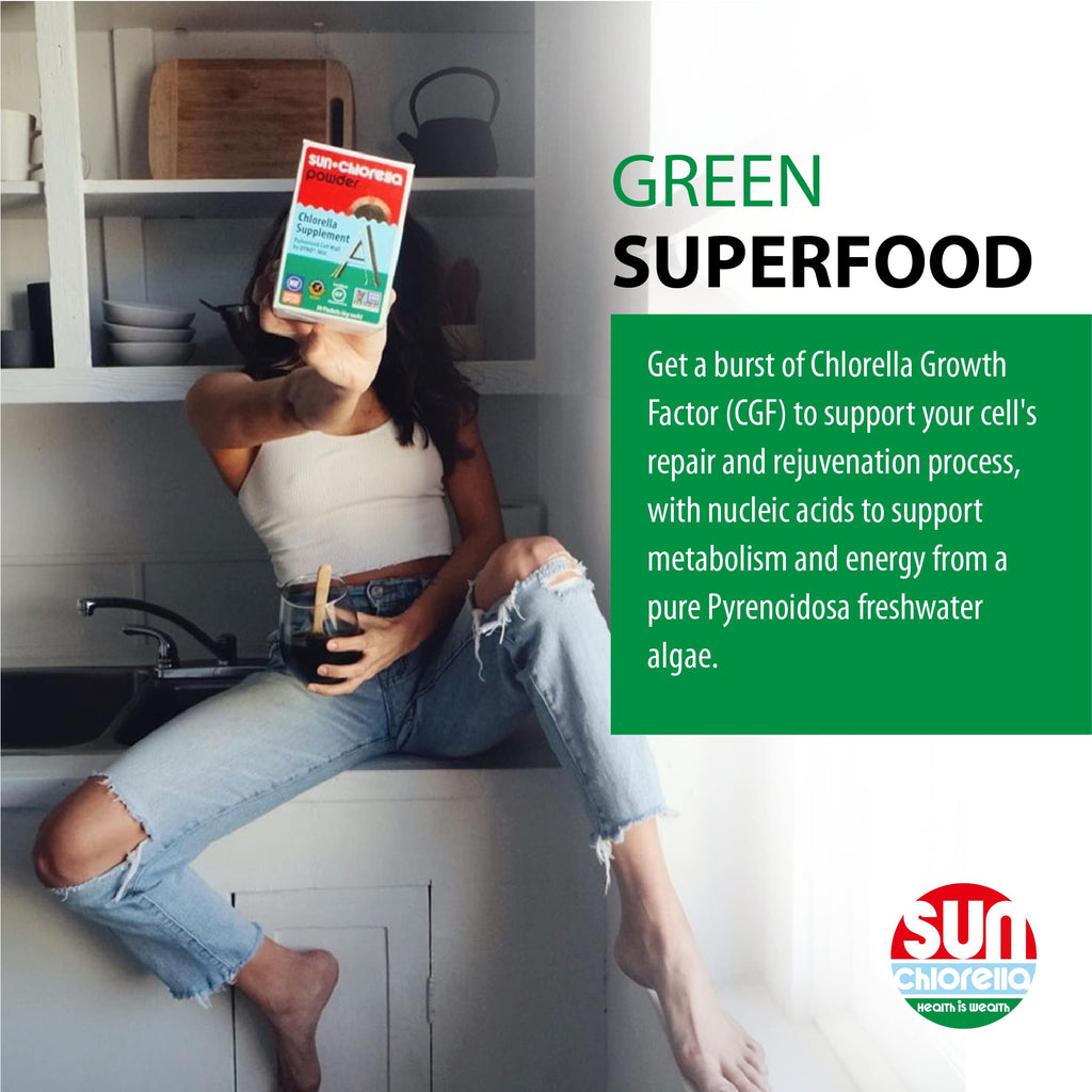 Sun Chlorella 500mg Whole Body Wellness Green Algae Superfood Supplement - Immune Defense, Gut Health, Natural Purification, Energy Boost
