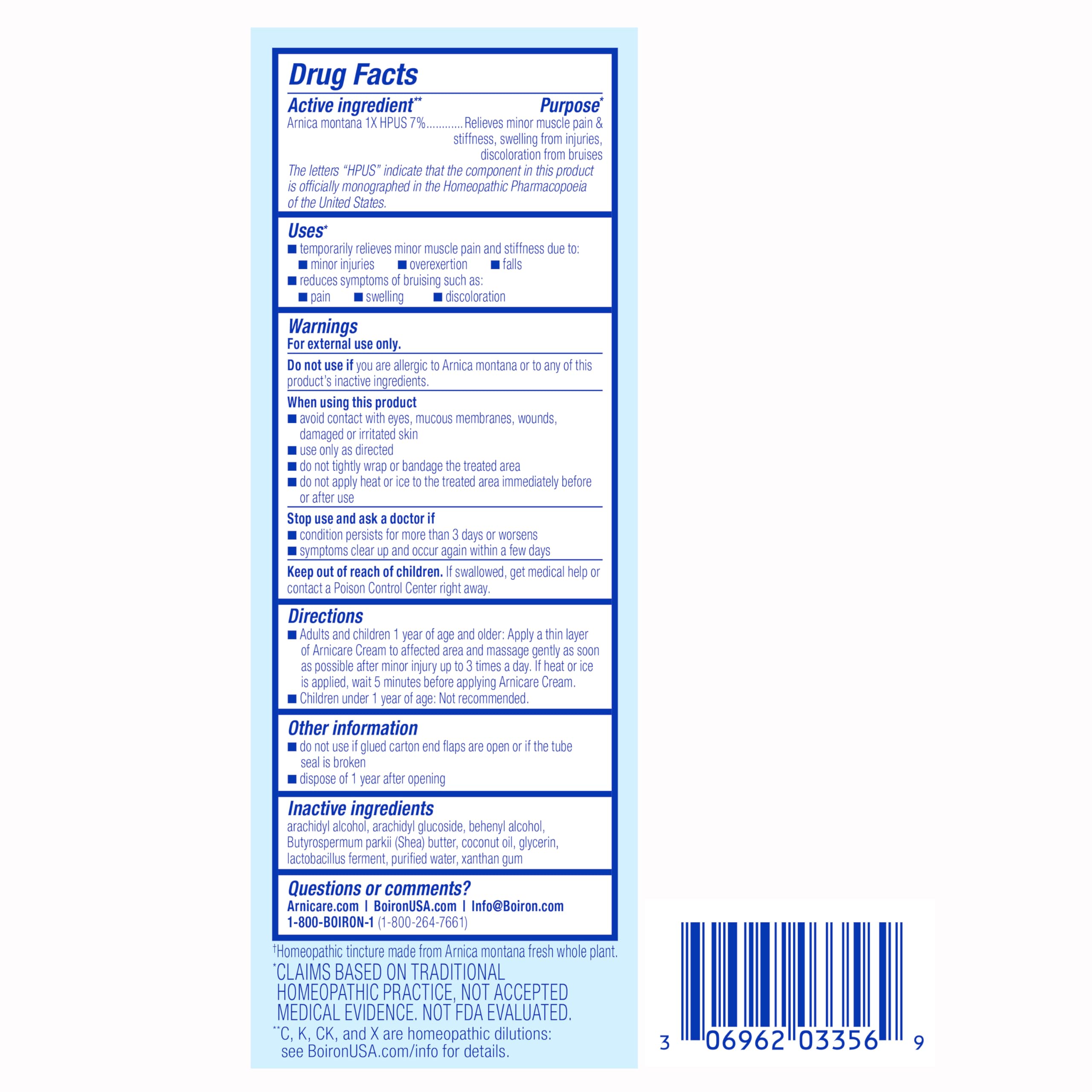 Boiron Arnicare Cream Natural Soothing Relief for Joint Pain, Muscle Pain, Swelling, Soreness, and Stiffness - Fast Absorbing and Fragrance-Free - 2.5 oz Boiron Au supplements