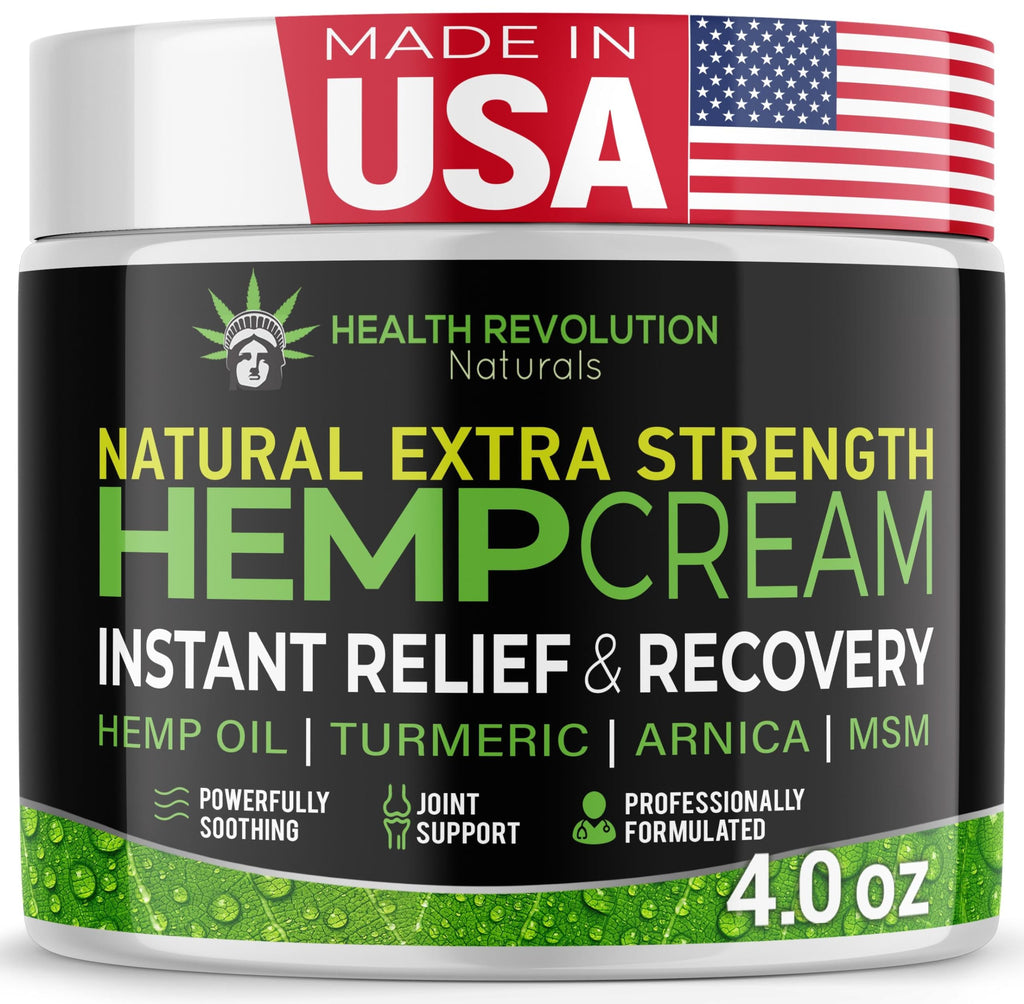 Health Revolution Hemp Arnica Cream Maximum Strength - Soothes Muscles, Joints, Feet, Nerve, Back, Knee, Hip, with Arnica, MSM, Emu, Turmeric - Expertly Formulated 4oz Health Revolution Au supplements