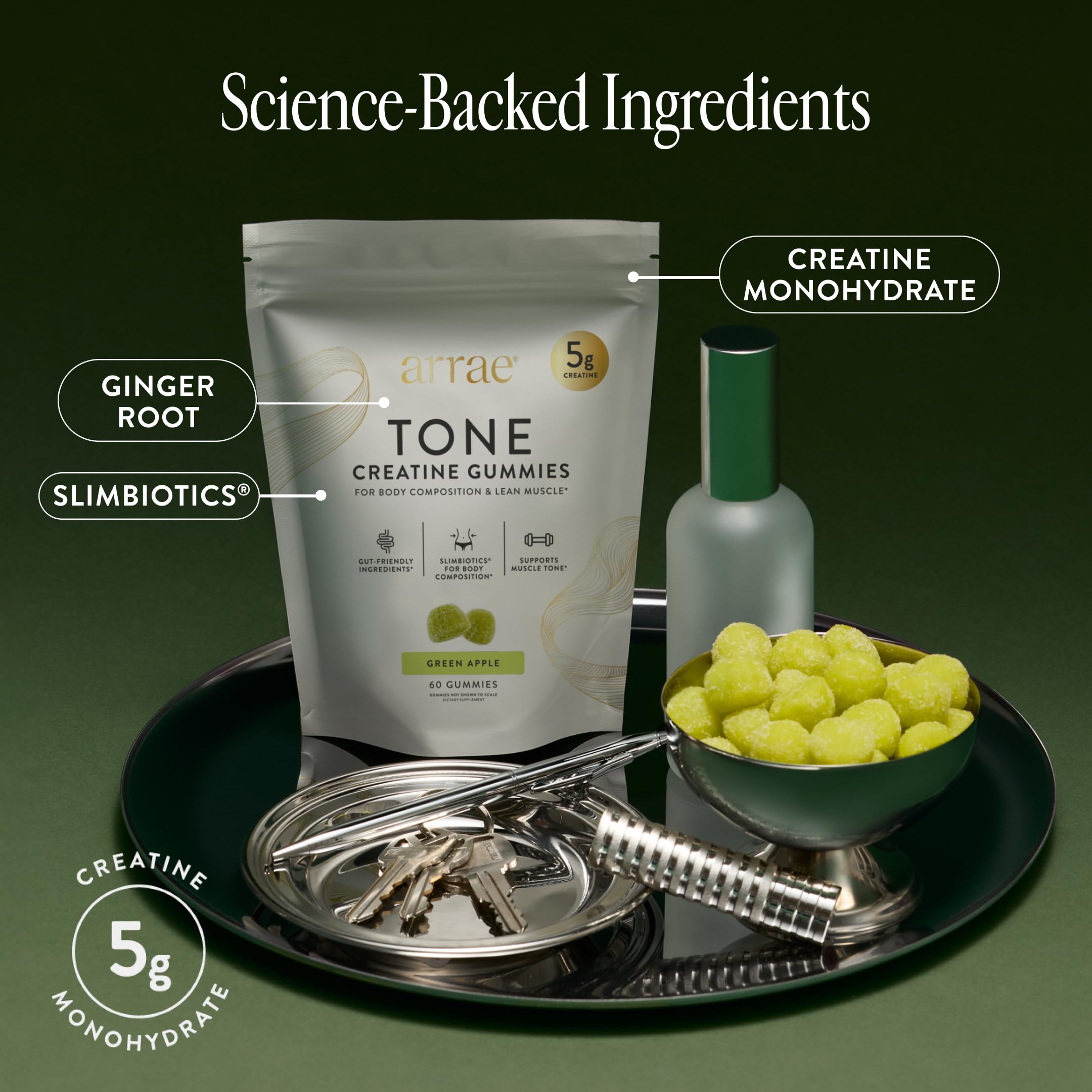 Arrae Tone Gummies – Creatine Monohydrate 5g for Women – Support Lean Muscle, Strength & Recovery – Hormone-Friendly Muscle Toning Supplement – Sour Green Apple Flavor – 60 Count (Sour Green Apple) Arrae Au supplements