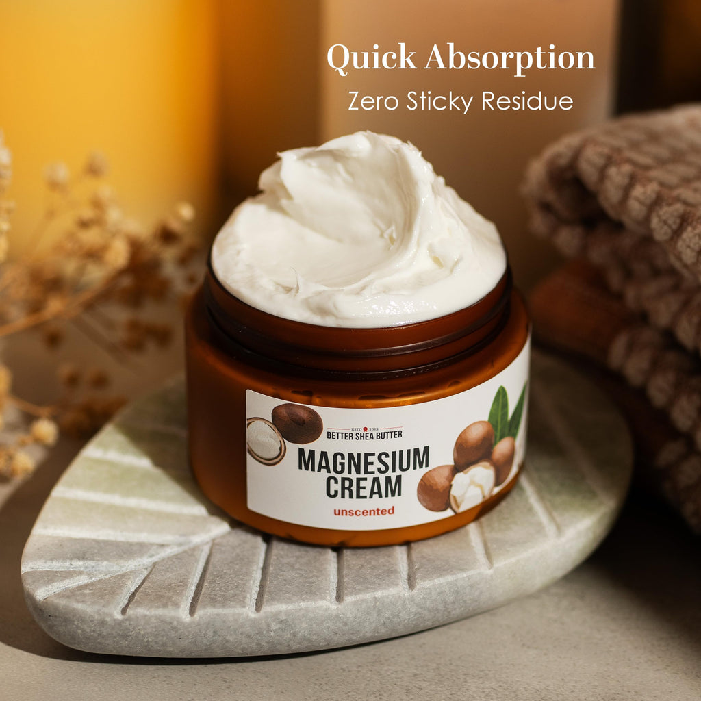 Better Shea Butter Magnesium Cream for Leg Cramps | Relieves Muscle Tension | Night Lotion Safe for Pregnancy, Kids and Babies | Organic and Natural Ingredients | Vegan, Made in USA | (Unscented) Better Shea Butter Au supplements