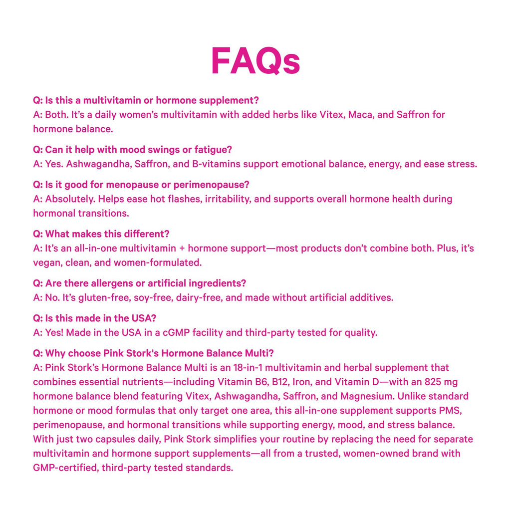 Pink Stork Hormone Balance Multivitamin for Women | 18-in-1 Vitex, Saffron, Ashwagandha, Magnesium | Mood, Energy, Cortisol, Adrenal Support | PMS, Perimenopause Support | 60 Vegan Capsules Pink Stork Au supplements