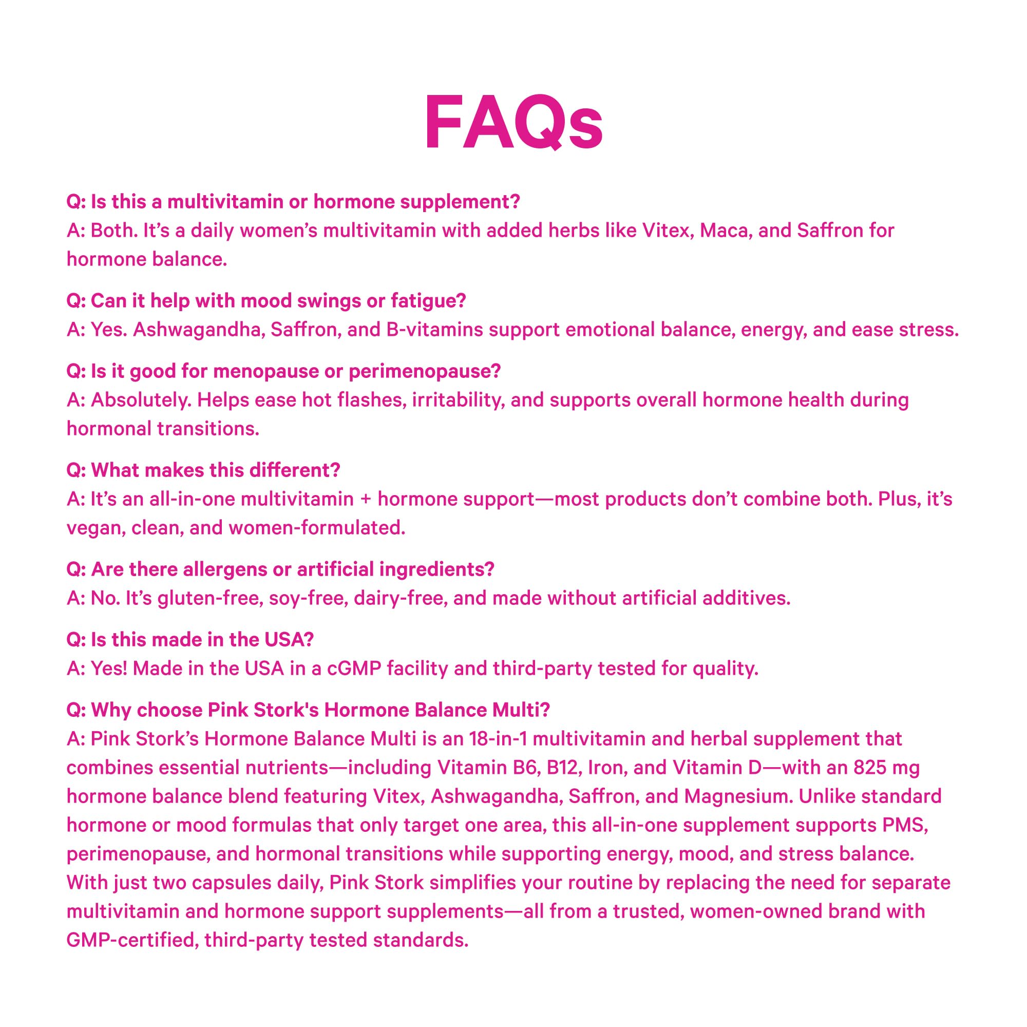 Pink Stork Hormone Balance Multivitamin for Women | 18-in-1 Vitex, Saffron, Ashwagandha, Magnesium | Mood, Energy, Cortisol, Adrenal Support | PMS, Perimenopause Support | 60 Vegan Capsules Pink Stork Au supplements