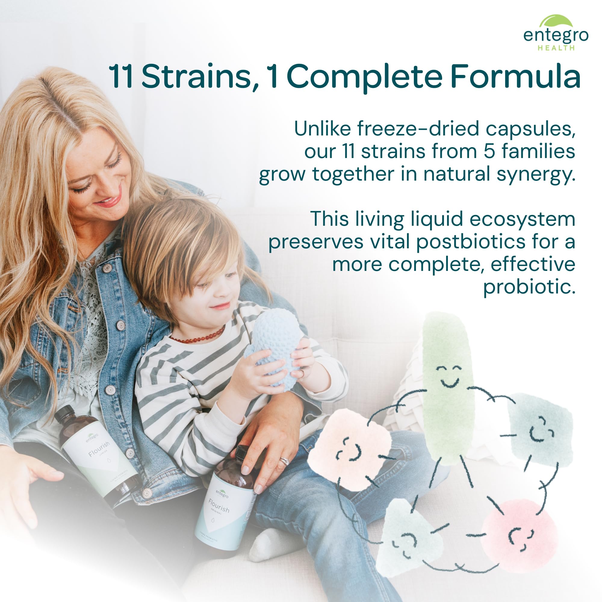 ENTEGRO Flourish Original Liquid Probiotic & Postbiotic Supplement - Glass | 11 Live Cultures | Gut & Digestive Health for Women, Men & Kids | Organic, Vegan