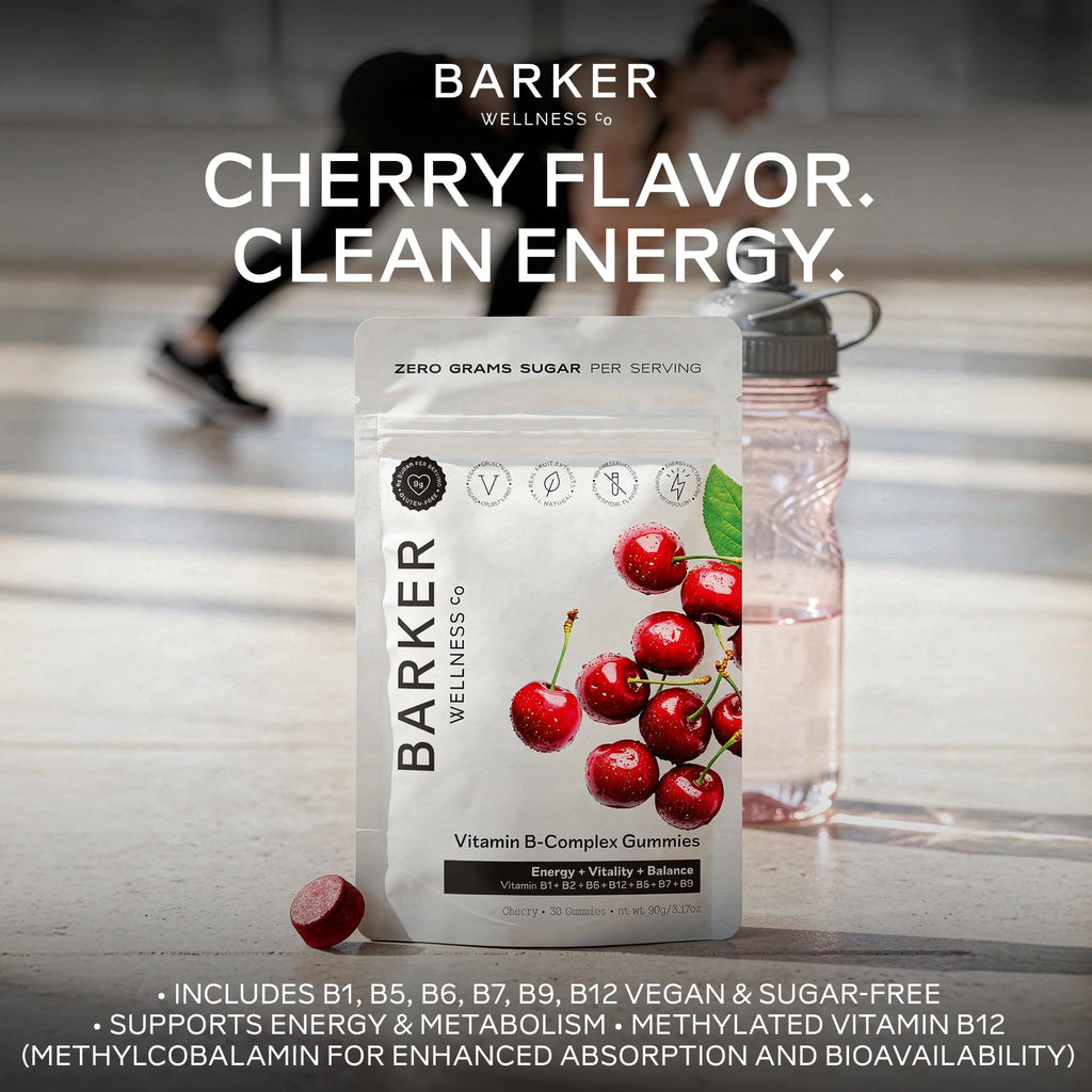 Barker Wellness Vegan B-Complex Gummies – Comprehensive Energy & Metabolism Boost with B1, B5, B6, B7 Biotin, B9 Folate, B12