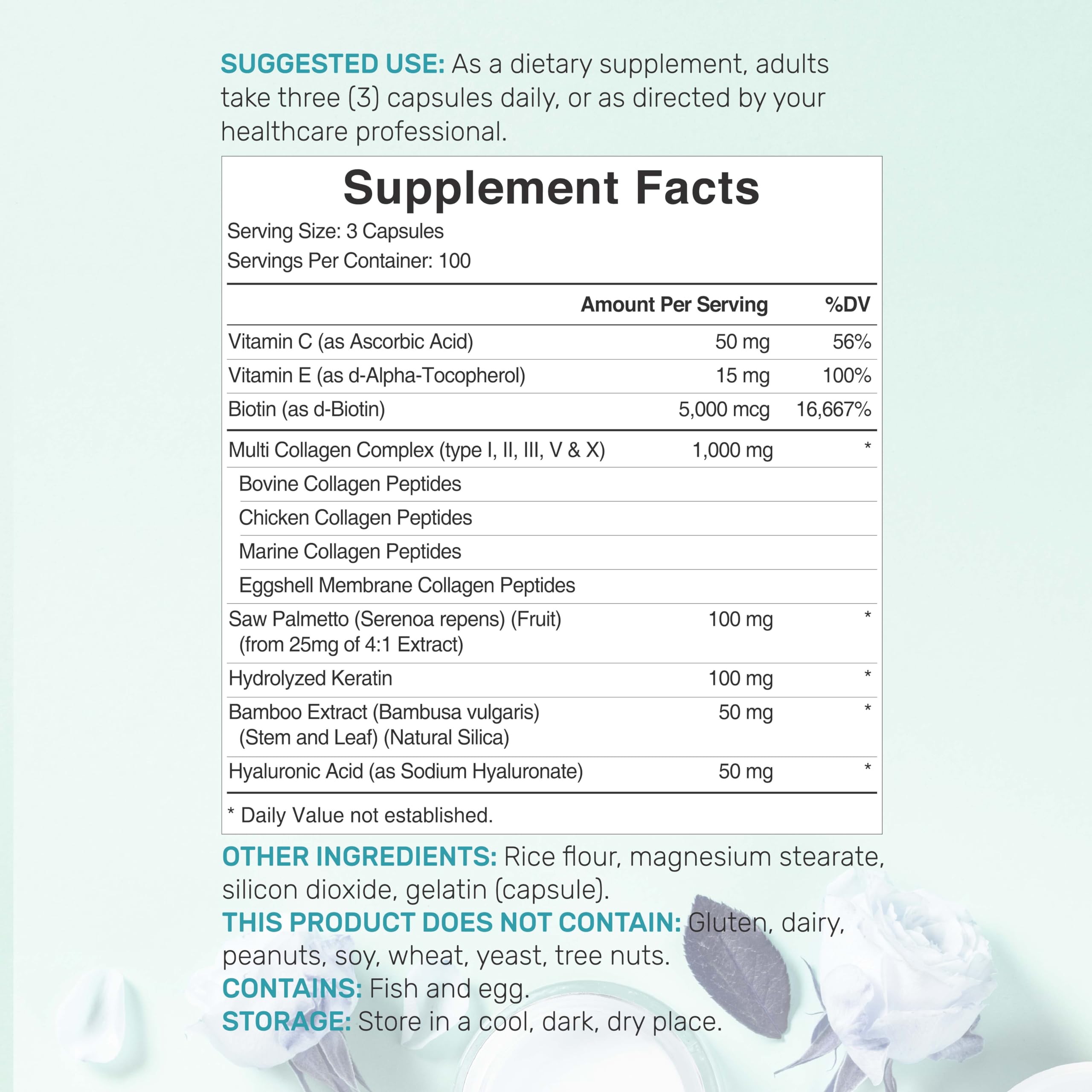 Multi Collagen Pills for Women & Men with Vitamin C, E & Biotin, 300 Capsules – Type I, II, III, V, X Hydrolyzed Collagen Peptides – 11 in 1 Formula with Saw Palmetto