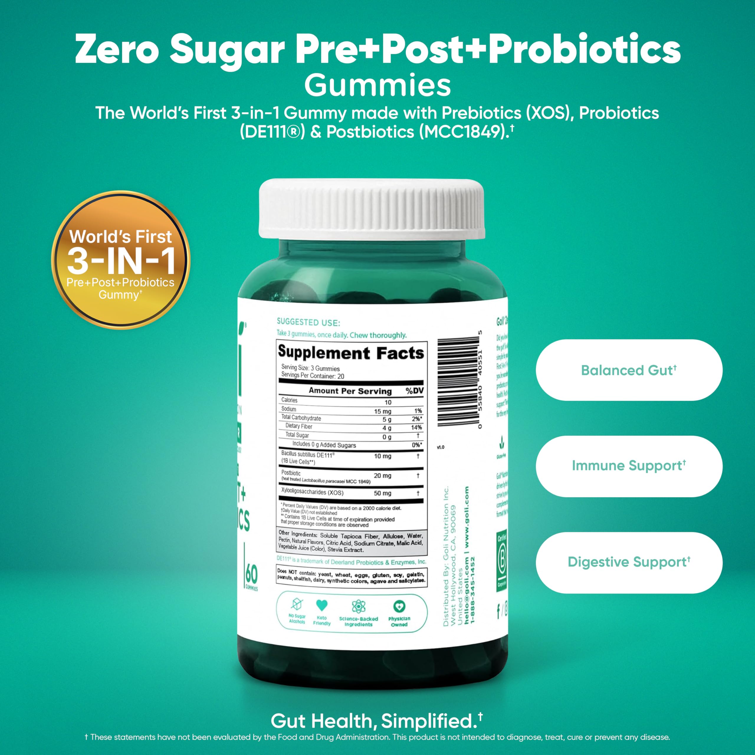 Goli Zero Sugar 6 Pack Bundle - World's First 3-in-1 Pre, Post, Probiotic, Apple Cider Vinegar with Vitamin B12 and Probiotics to Address Bloating, Ashwagandha & L-Theanine, Vitamin D Gummies Goli Au supplements