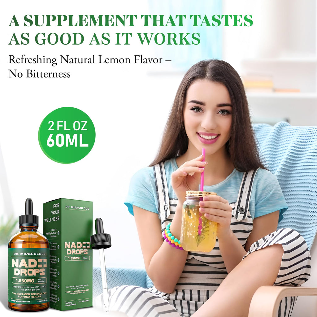 Dr. Miraculous Pure NAD+ Supplements 1850mg Liquid Drops for Women & Man | Nicotinamide Riboside Organic NAD Plus Boosting Supplement - Natural Lemon Flavor Dr. Miraculous Au supplements