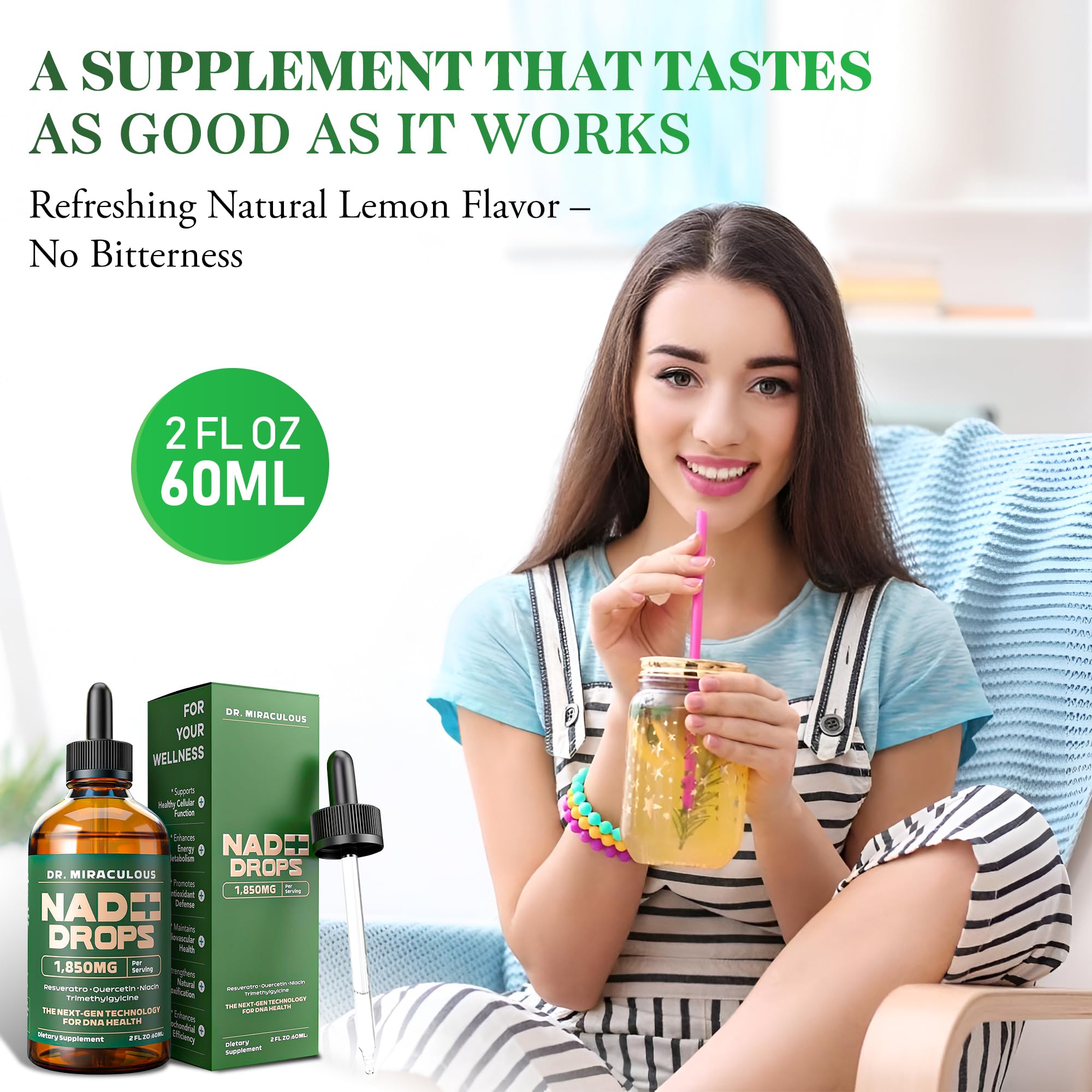 Dr. Miraculous Pure NAD+ Supplements 1850mg Liquid Drops for Women & Man | Nicotinamide Riboside Organic NAD Plus Boosting Supplement - Natural Lemon Flavor Dr. Miraculous Au supplements
