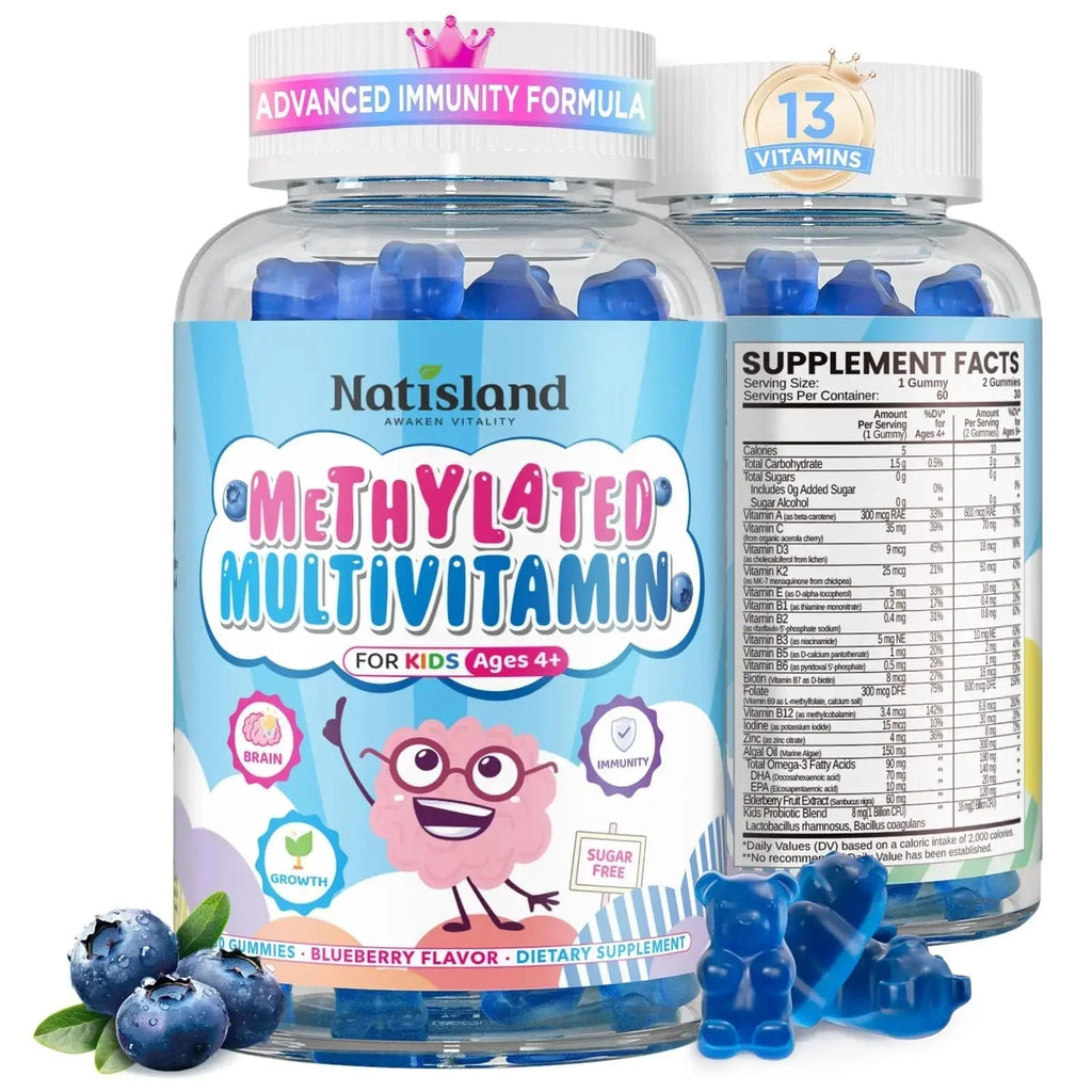 Kids Methylated Multivitamin - MTHFR Multivitamin for Kids & Teens 4+, L Methylfolate & B12, 13 Vitamins, Vegan Omega-3 NATISLAND Au supplements