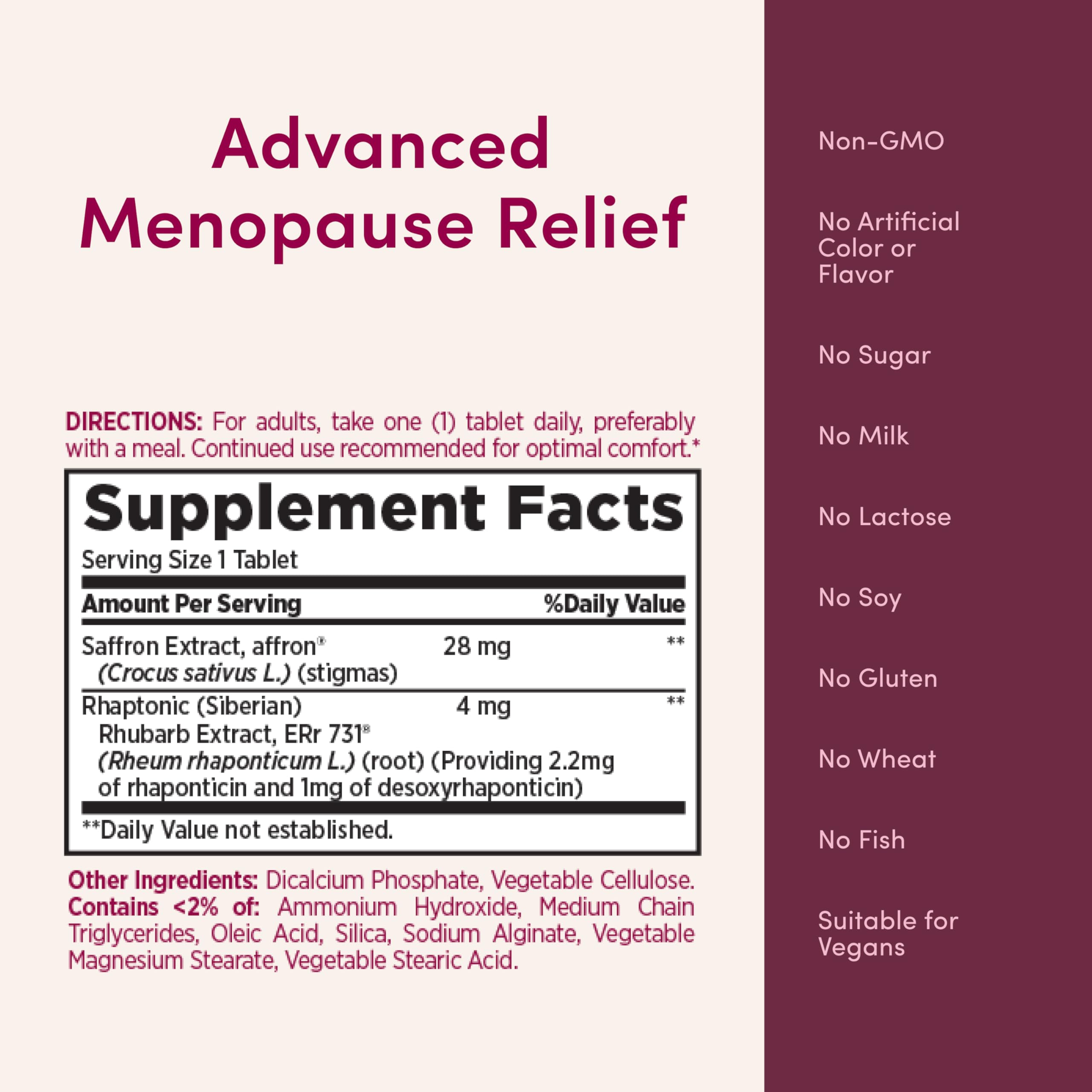 Nature’s Bounty Optimal Solutions Advanced Menopause Relief, Menopause Supplement for Women featuring Siberian Rhubarb, Hotflash Relief, No added Hormones, Drug-Free, 30 Tablets, 30 Total Servings Nature's Bounty Au supplements