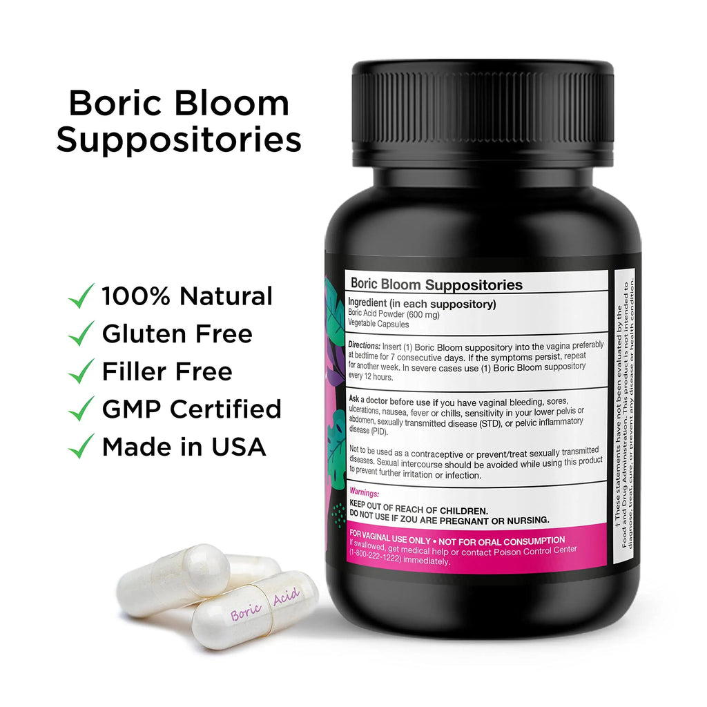 Boric Acid Suppositories - Vaginial Suppository Bacterial Vaginosis, pH Balance for Women Pills Yoni Peach Care Au supplements