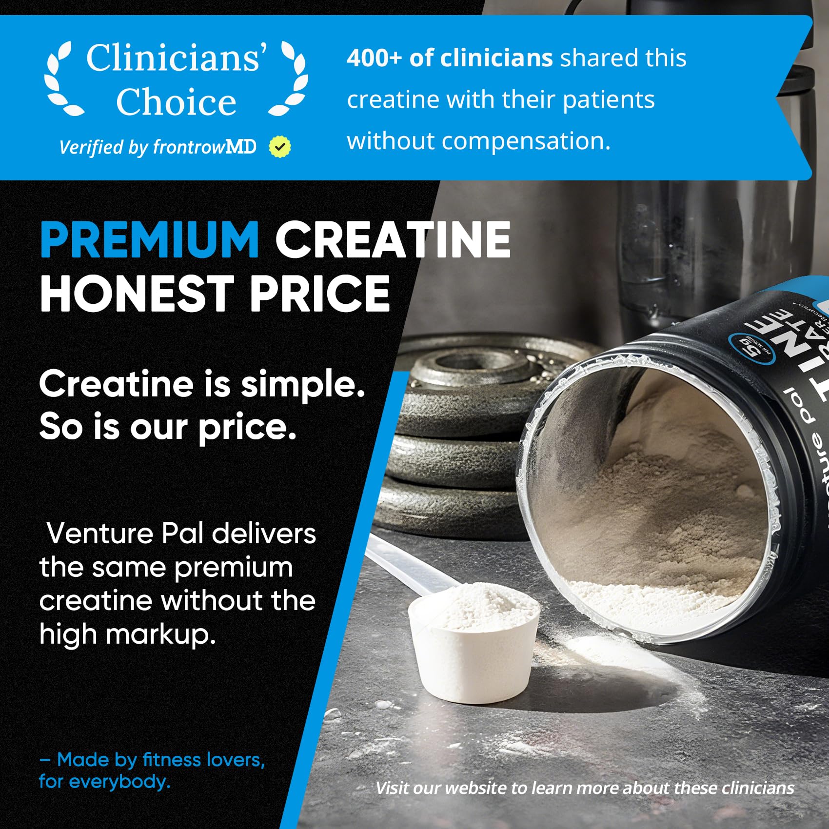 Venture Pal 100% Pure Micronized Creatine Monohydrate Powder, Unflavored Creatine for Women & Men, Vegan, Keto, Gluten Free, 5 g (5000mg) per Serving