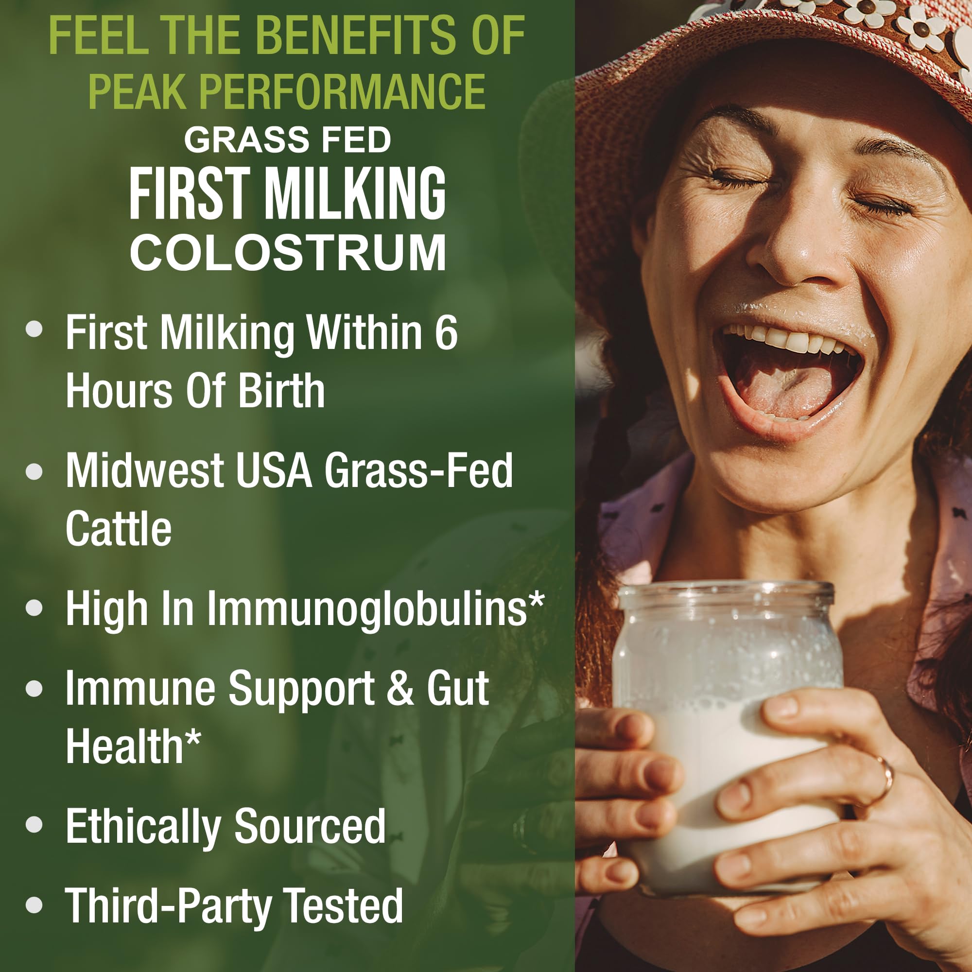 First Milking Colostrum Powder from Grass Fed USA Cows Milked Within 6 Hours of Giving Birth to Get the Most Bioactive Nutrients. High Immunoglobulin Non-GMO Bovine Colostrum Supplement for Humans Peak Performance Au supplements
