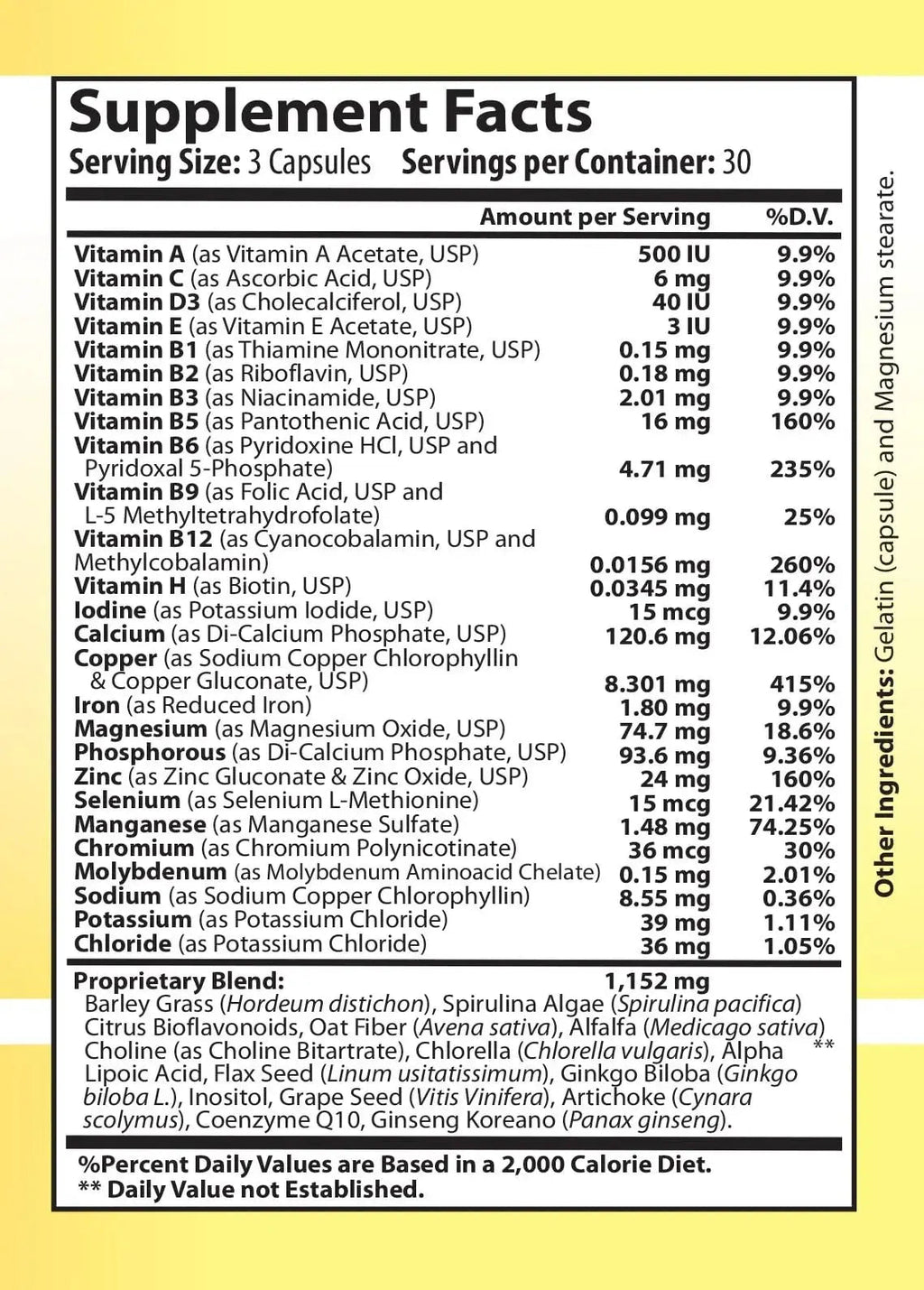 Vitamin Complex Multivitamins and Multiminerals - 12 Vitamins and 14 Minerals, Vitamin A C D3 E B1 B2 B3 B5 B6 B9 B12 H and Minerals Main Products Au supplements
