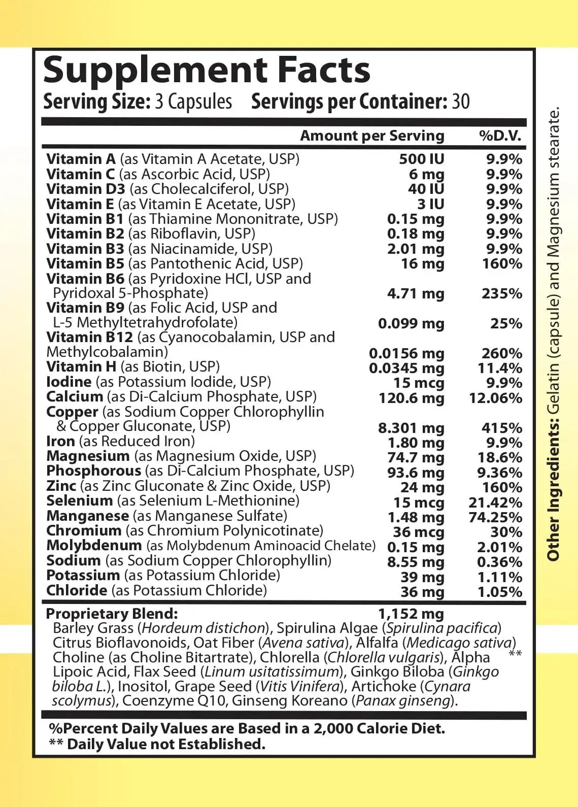 Vitamin Complex Multivitamins and Multiminerals - 12 Vitamins and 14 Minerals, Vitamin A C D3 E B1 B2 B3 B5 B6 B9 B12 H and Minerals Main Products Au supplements