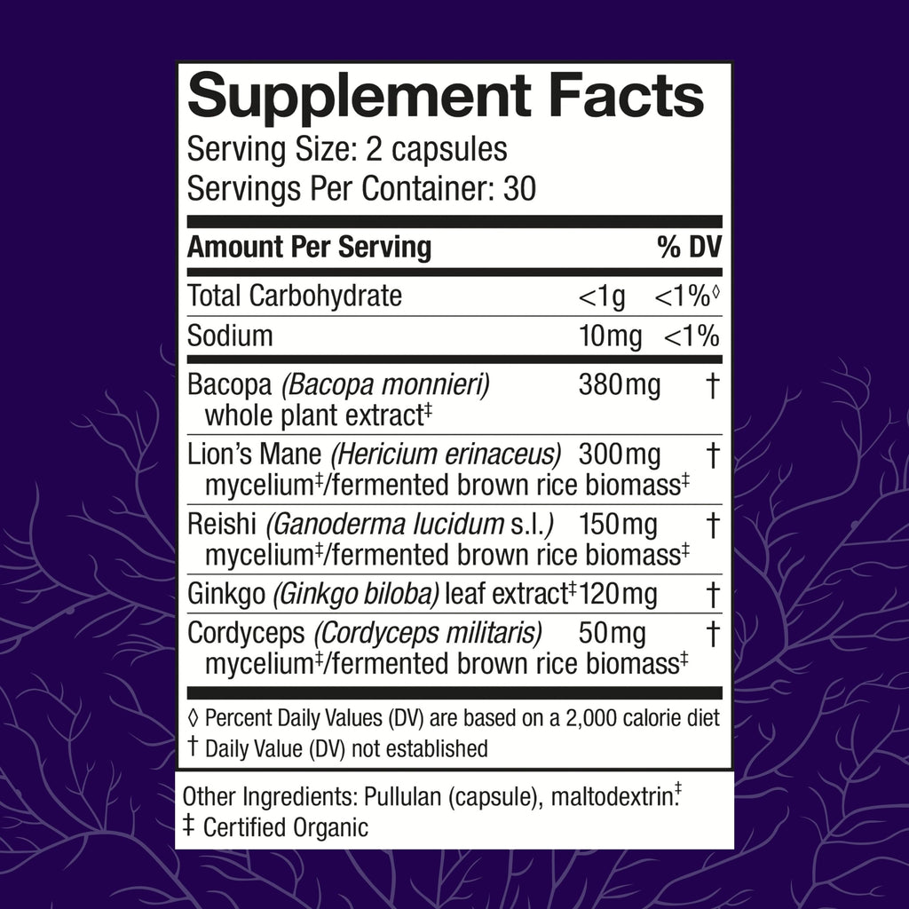 Host Defense MycoBotanicals Brain* Capsules - Brain Support Supplement with Lion's Mane, Reishi & Cordyceps Mushroom - Herbal Supplement for Memory & Focus Support - 60 Capsules Host Defense Au supplements