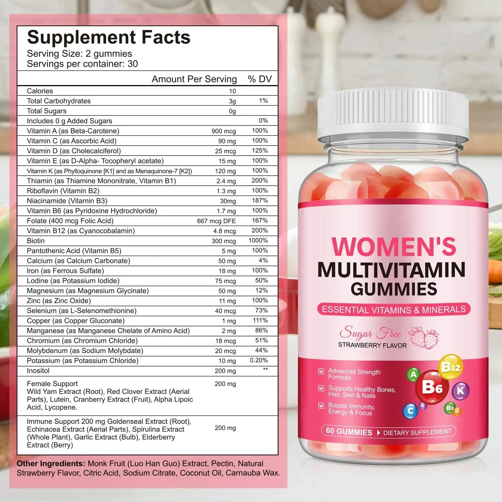 Women's Multivitamin Gummy, Vitamins A, C, D, E, K, B6, and B12 Womens Daily Multivitamin Gummy for Hair,Skin & Nails, Immune Energy Frovetani Au supplements