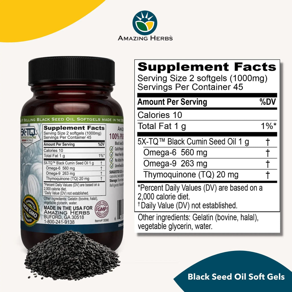Amazing Herbs Premium Black Seed Oil Capsules - Cold Pressed Nigella Sativa Aids Amazing Herbs Au supplements