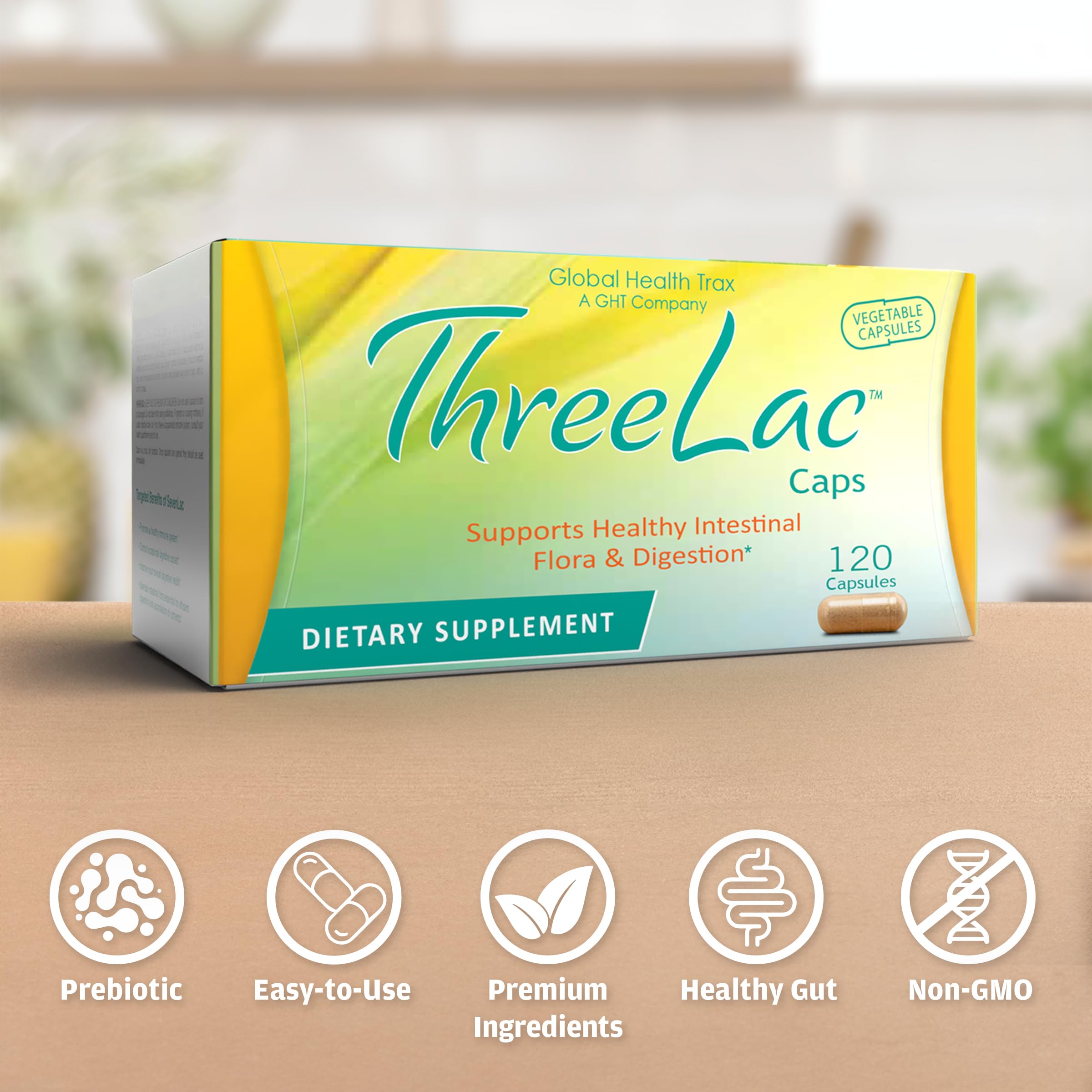 GHT - ThreeLac Probiotic Capsules, 240 Ct - Comprehensive Digestive Support for Men, Women, and Children - Immune System and Gut Balance, Non-GMO ght Global Health Trax Au supplements