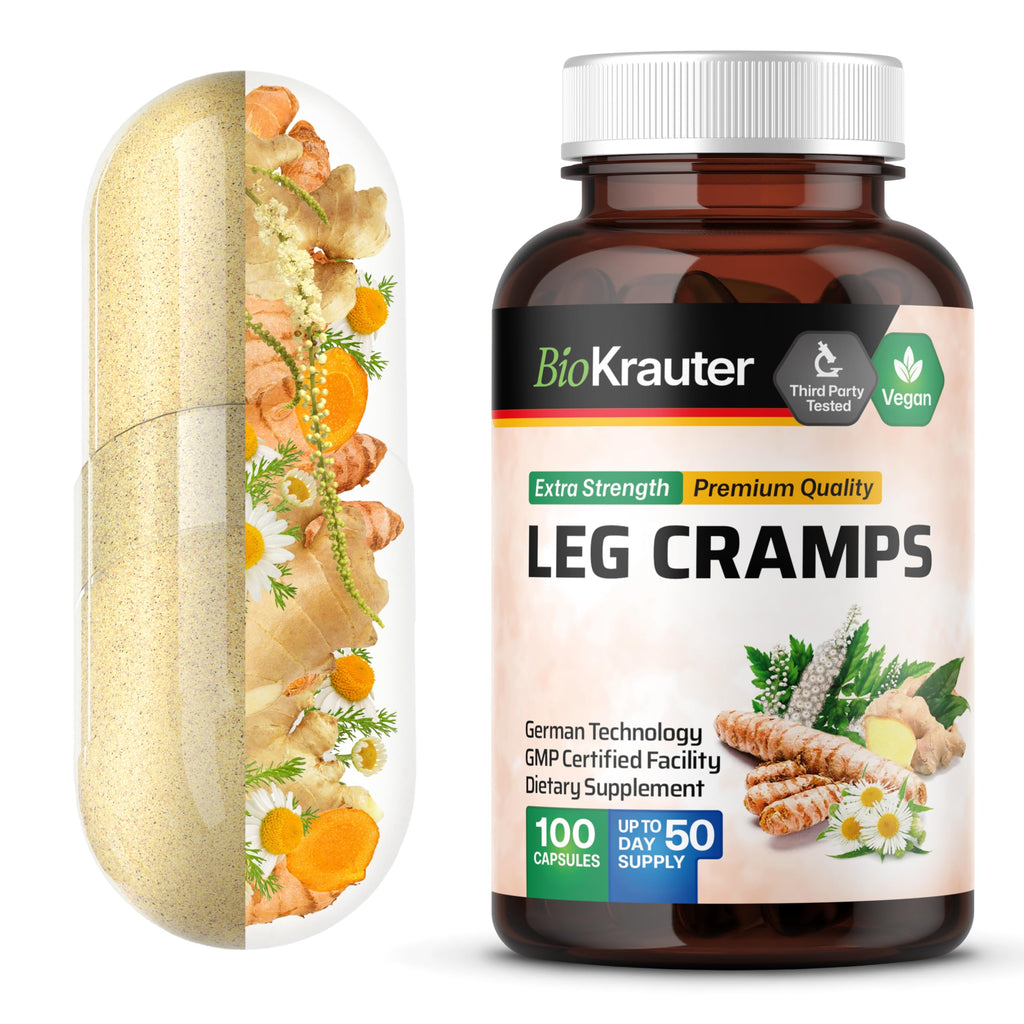 BIO KRAUTER® Magnesium Glycinate for Leg Сramps & Relax - 5-in-1 Formula Magnesium Glycinate 400mg with Turmeric, Black Cohosh, Ginger, Chamomile 1200 mg 100 Caps - No Fillers, Non-GMO, 50-Day Supply BIO KRAUTER Au supplements