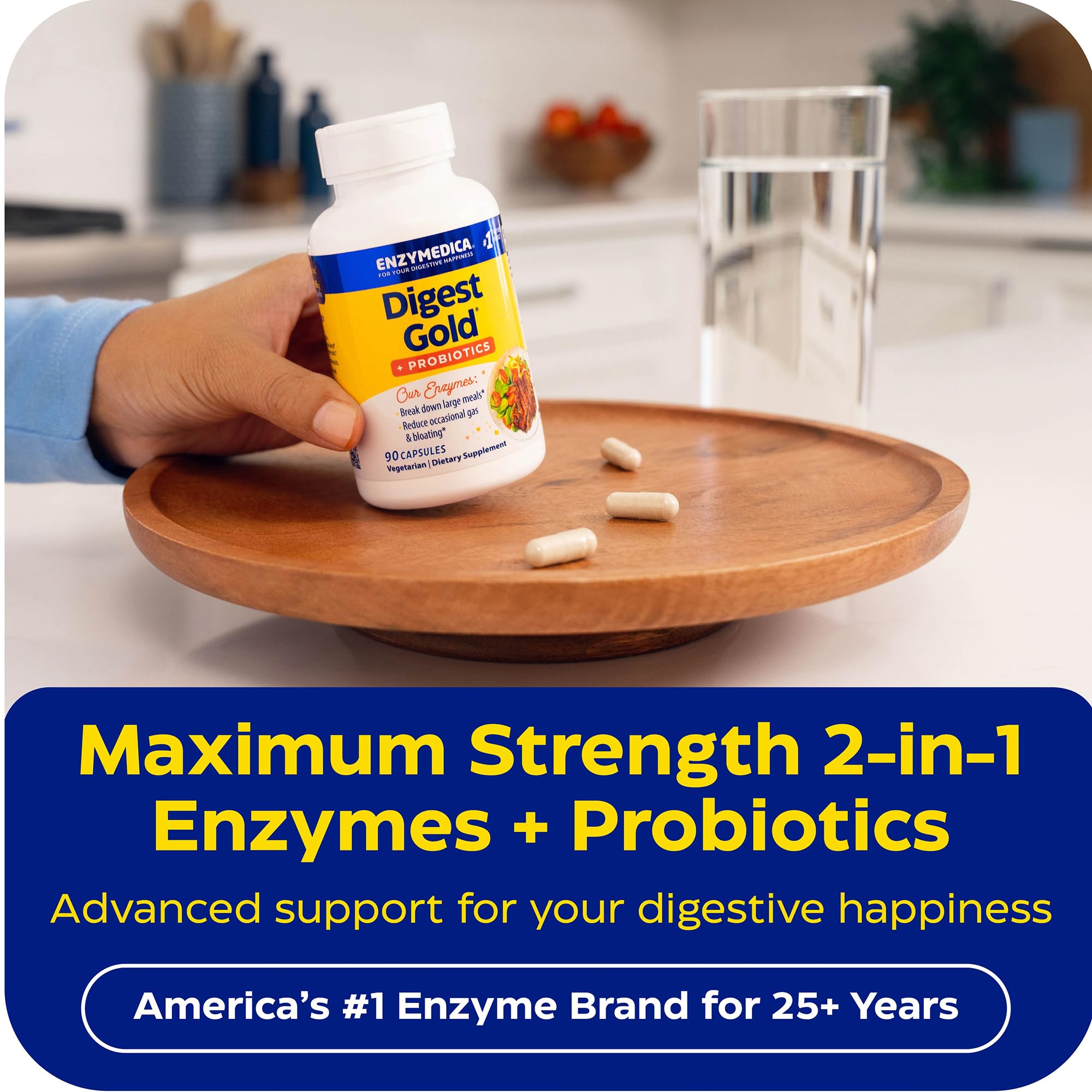 Enzymedica Digest Gold + Probiotics - Digestive Enzyme Supplement for Women & Men, Enzyme and Probiotic Capsules for Digestion, Gut Health Support,
