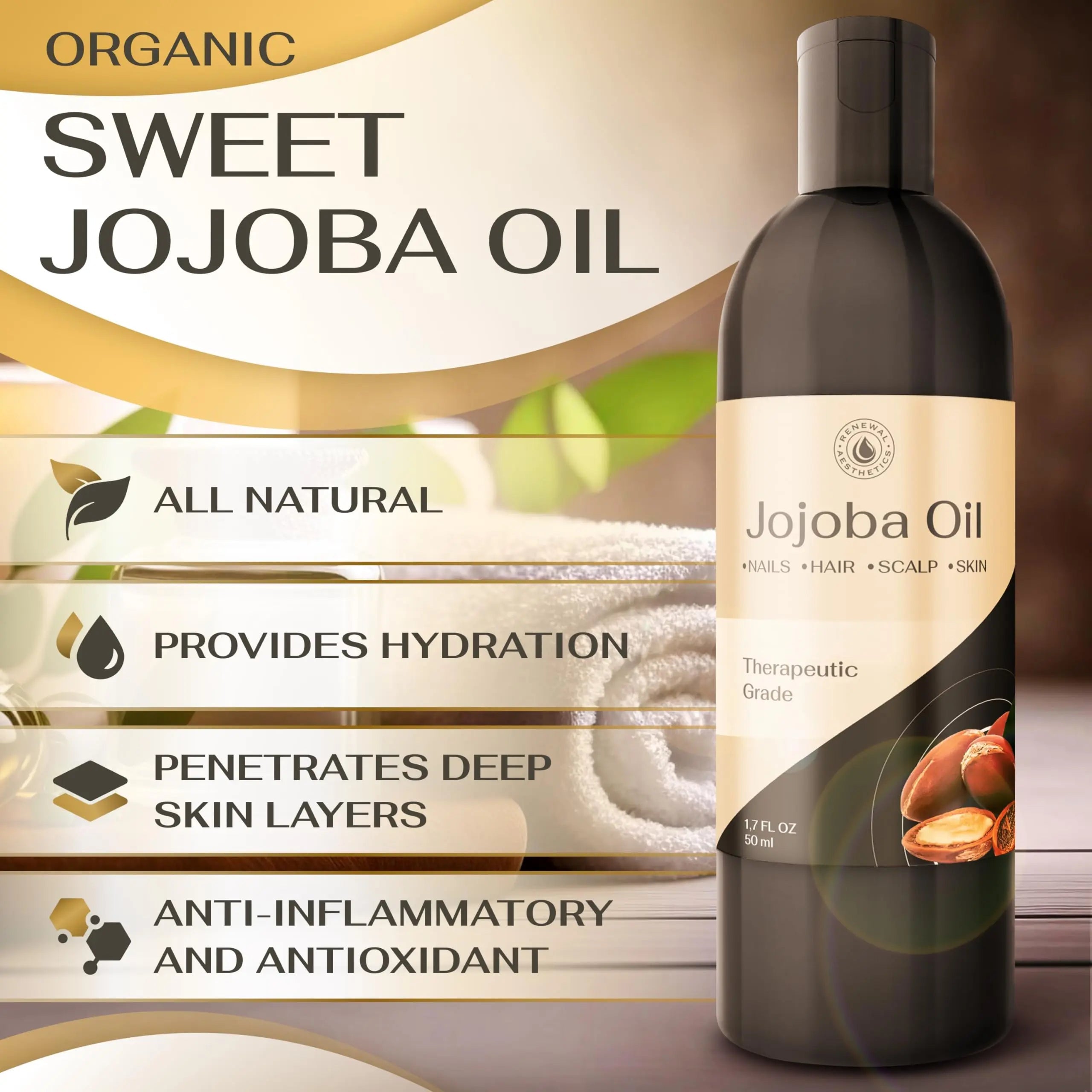 Sweet Oil - Hair and Skin Softener, Organic Natural Carrier Body Oil, Carrier Oil for Essential Oils - Massage Oil Renewal Aesthetics Au supplements