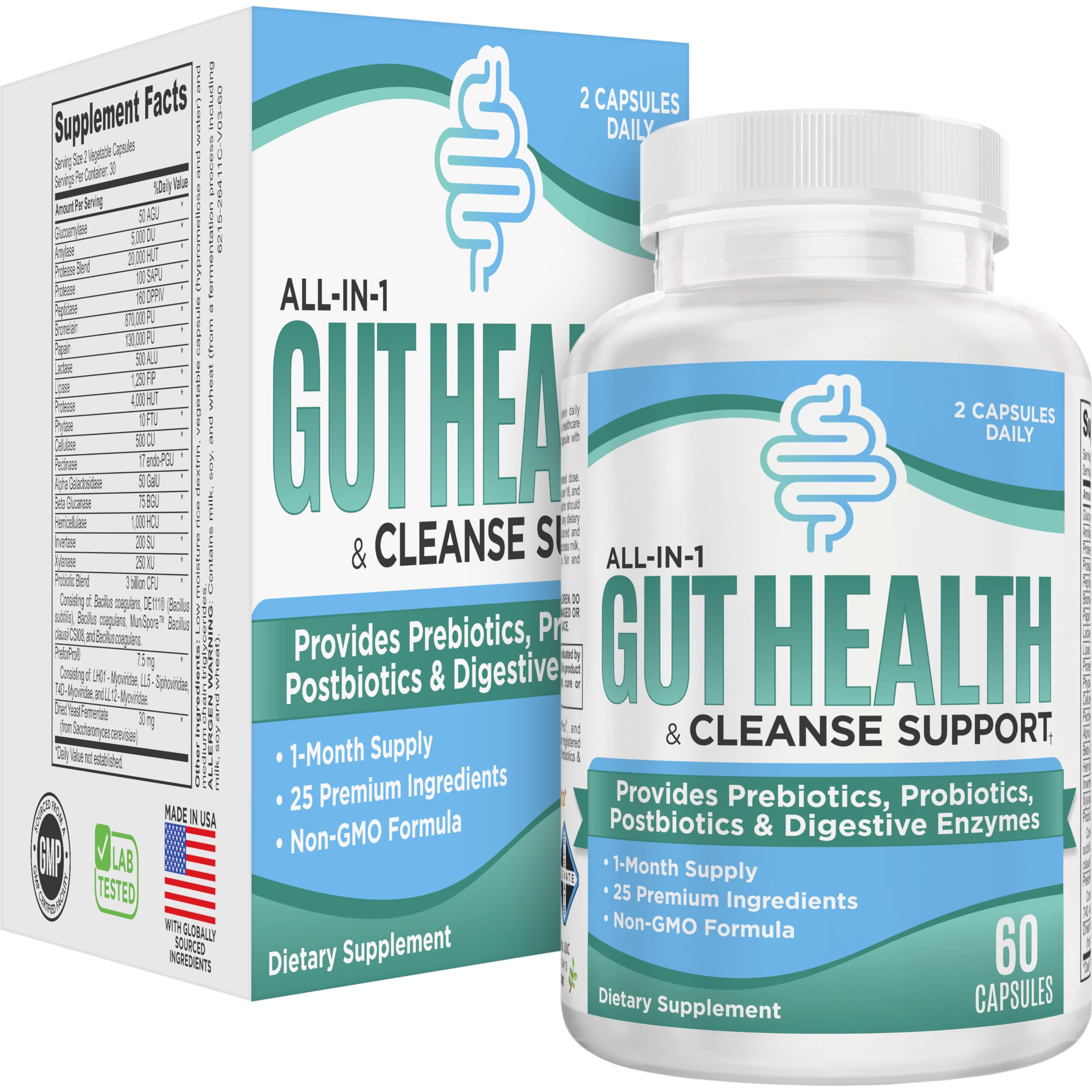 Gut Health Support Supplement (25-in-1) with Prebiotics, Probiotics, Postbiotics & Digestive Enzymes | Gut Supplements | 60 Capsules Elevate Recovery Supplements Au supplements