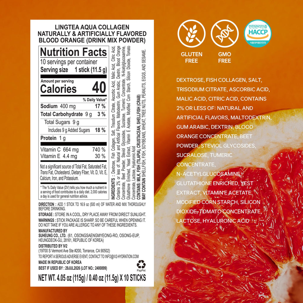 LINGTEA Doctor Developed Hydration Aqua Collagen Drink Mix -Blood Orange Flavor | 1,000mg Ultra-Micro Collagen | Maximum Absorption | Rapid Hydration | Vitamin C | Anti-Aging | Skin Health | 10 Count LINGTEA Au supplements