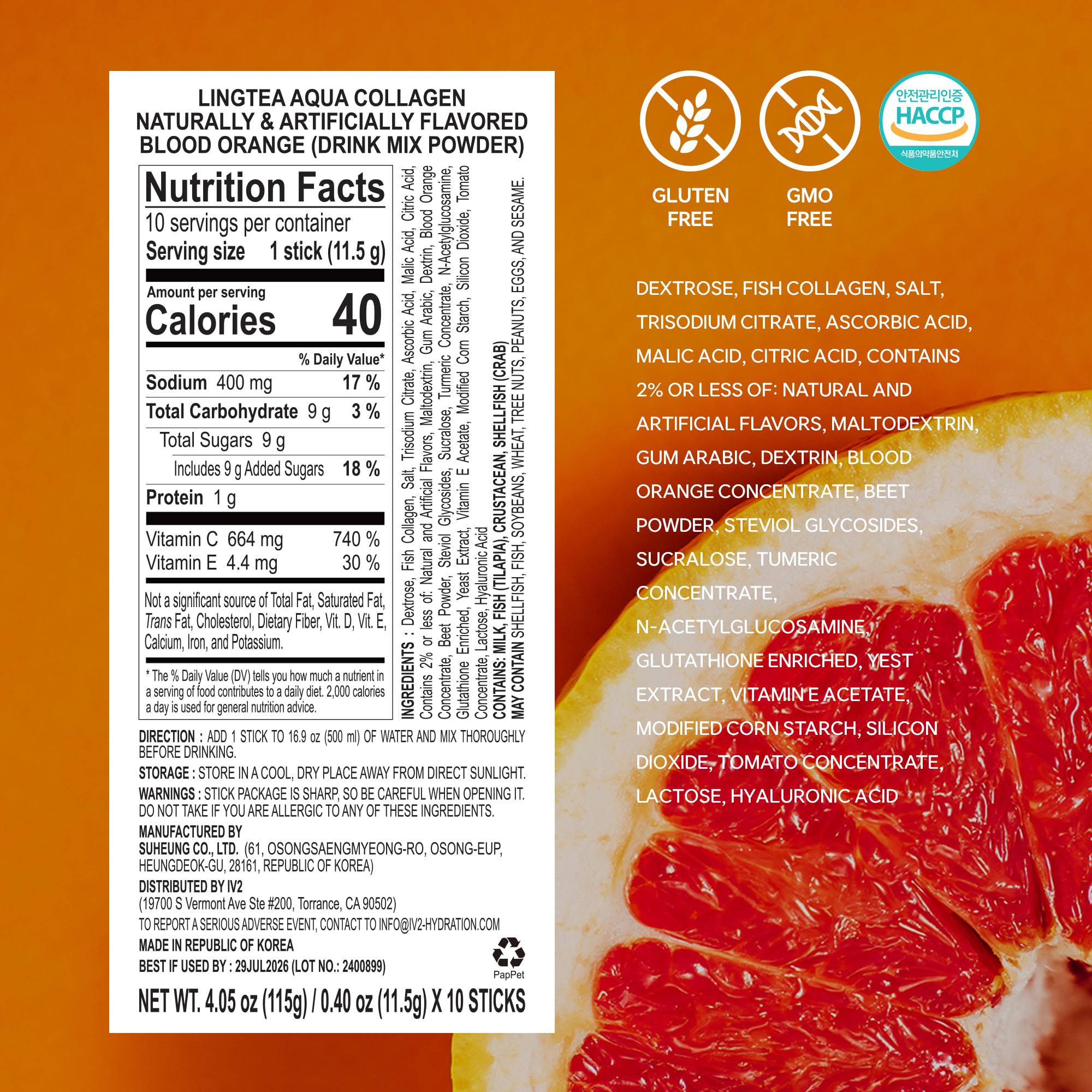 LINGTEA Doctor Developed Hydration Aqua Collagen Drink Mix -Blood Orange Flavor | 1,000mg Ultra-Micro Collagen | Maximum Absorption | Rapid Hydration | Vitamin C | Anti-Aging | Skin Health | 10 Count LINGTEA Au supplements