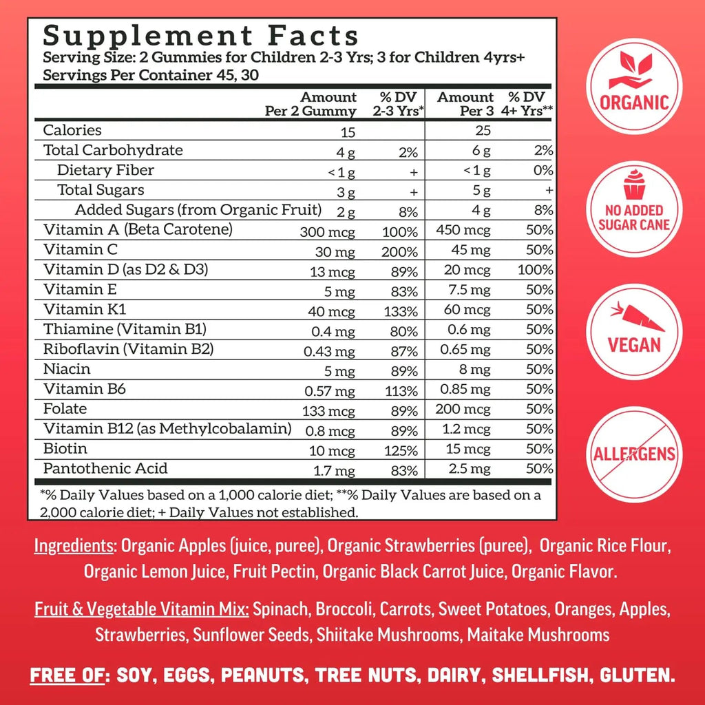 Llama Naturals Kids Multivitamin Gummies | Real Fruit, No Added Sugar Cane | Organic Vegan Toddler Whole Food Vitamins | Vitamin D, C & Beta Carotene Gummy Supplement Llama Naturals Au supplements