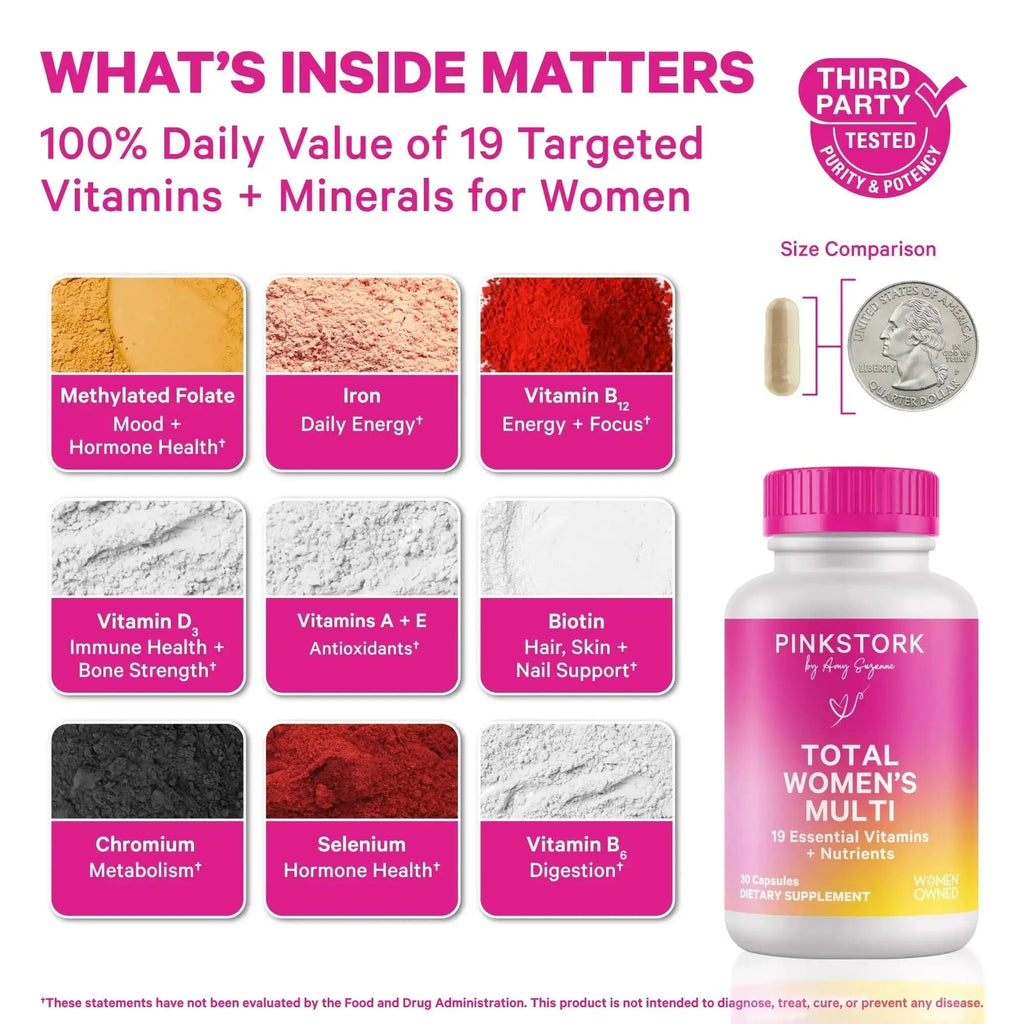 Pink Stork Total Women's Multivitamin - 19 Essential Vitamins for Women & Nutrients – Energy, Metabolism, Hormone, Immune & Mood Support Pink Stork Au supplements