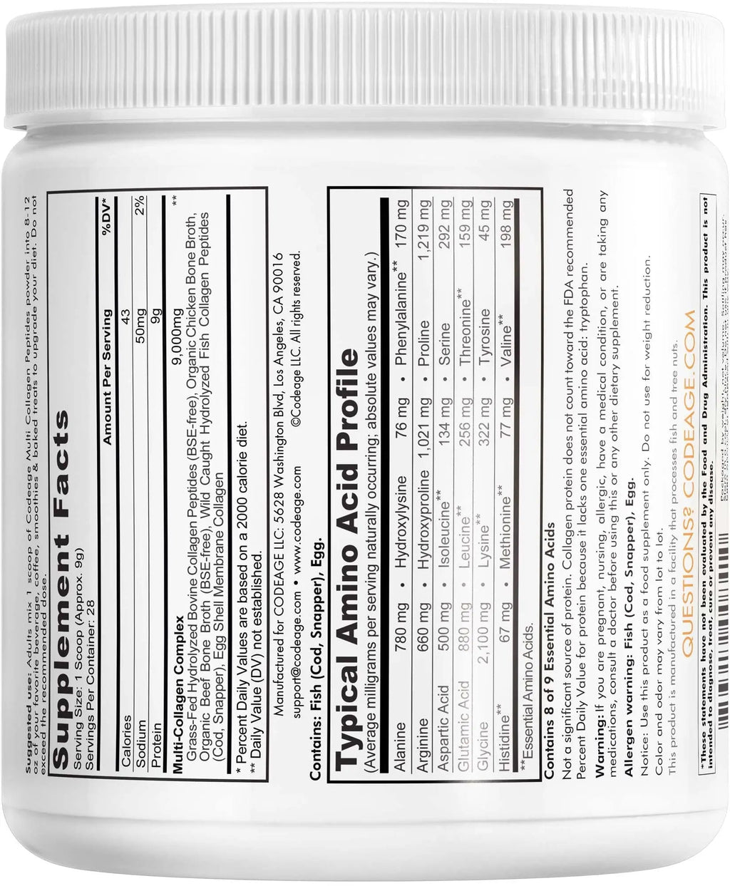 Codeage Multi Collagen Protein Powder Peptides, Hydrolyzed, Type I, II, III, V, X Grass Fed All in One Super Bone Codeage Au supplements