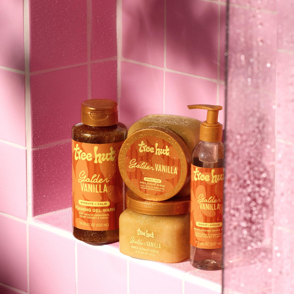 Tree Hut Golden Vanilla Shea Sugar Scrub, Exfoliating, Hydrating & Moisturizing Body Scrub with Shea Butter & Natural Oils