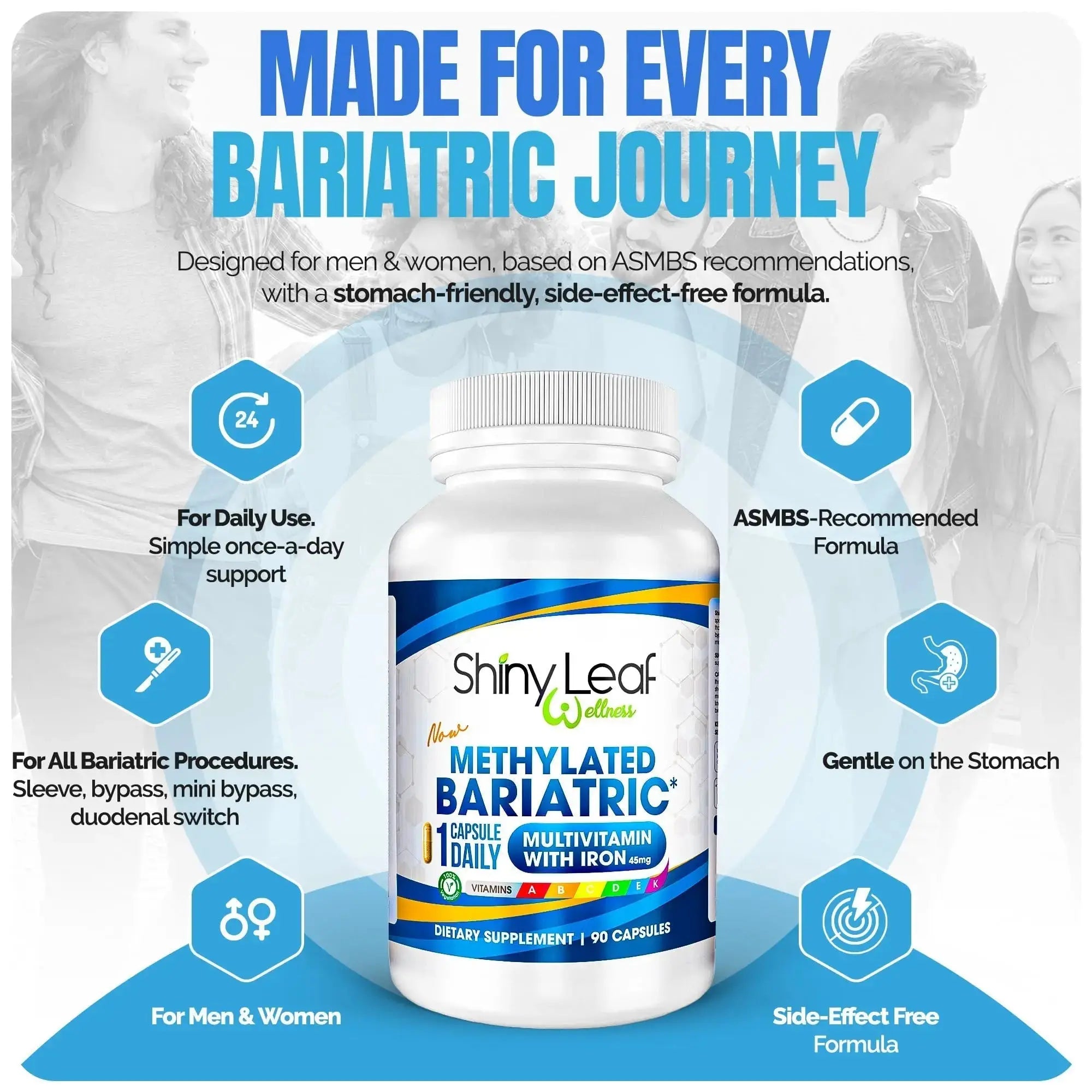 Shiny Leaf Methylated Bariatric Multivitamin with Iron 45mg – Once Daily Capsule, Made in USA, ASMBS Compliant Bariatric Vitamins Shiny Leaf Au supplements