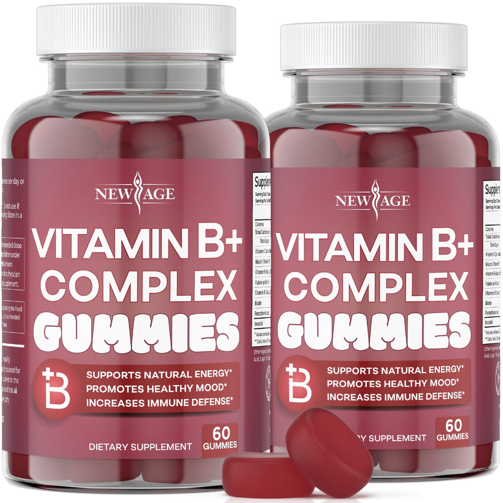 NEW AGE Vitamin B Complex Gummies with Vitamin B3, B6, & B12 – with Biotin, Folic Acid & Vitamin C – Gluten-Free, Vegan