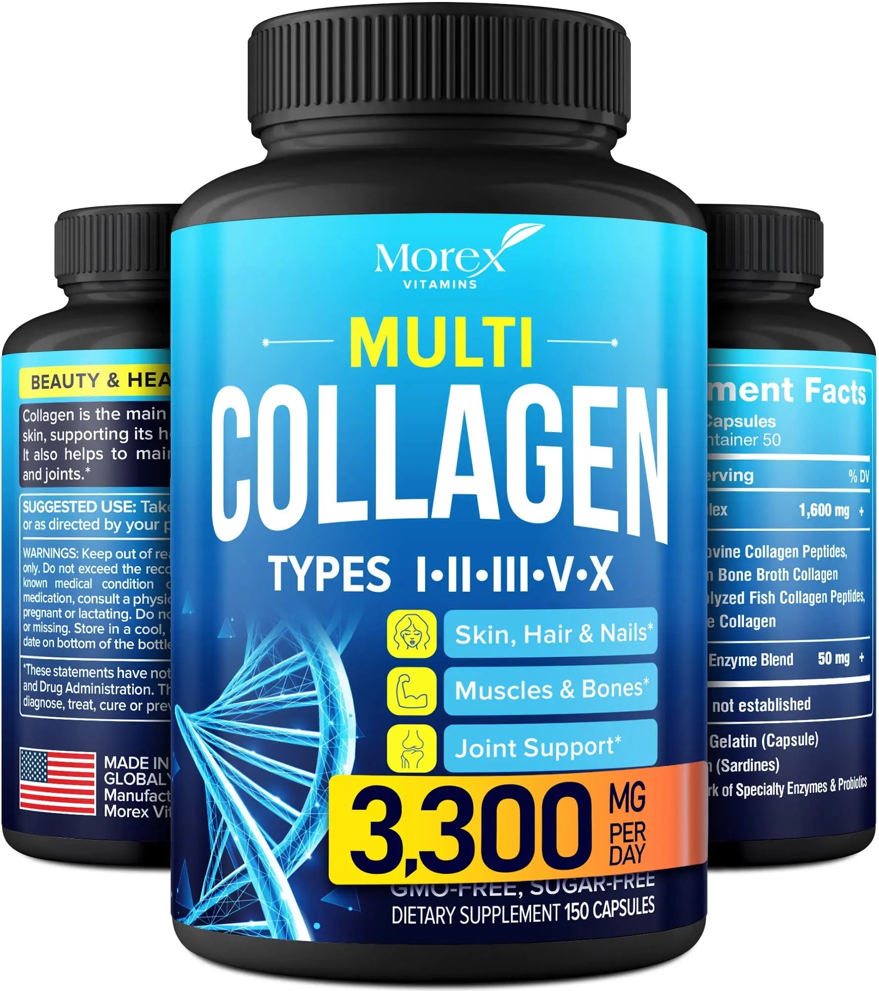 Multi Collagen Pills (Types I, II, III, V & X) - Marine Collagen & Bone Broth Capsules MOREX VITAMINS Au supplements