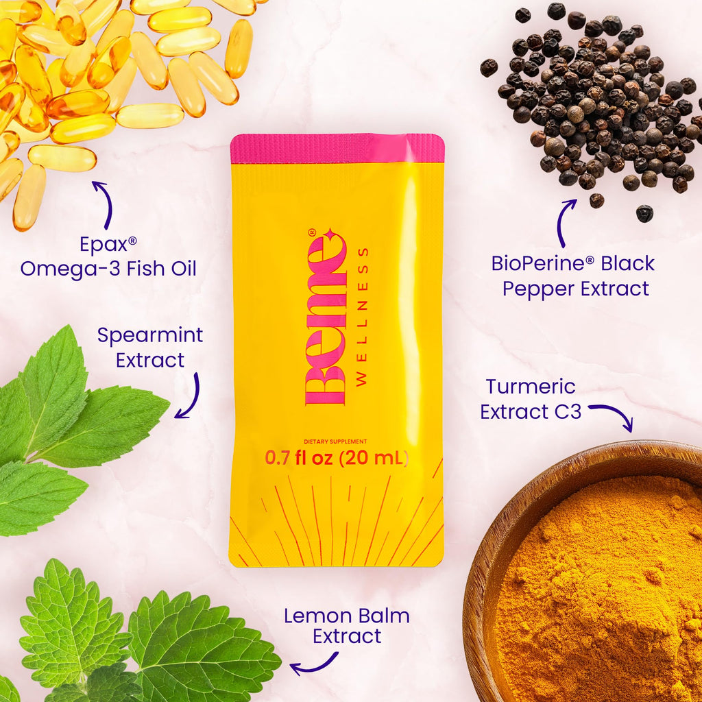 BeMe Liquid Omega 3 Fish Oil - Turmeric Curcumin, Lemon Balm Extract & Omega 3 Supplement for Women - Patented EPAX® for Quick Absorption & high bioavailability - Supports Memory & Brain Health BeMe Au supplements