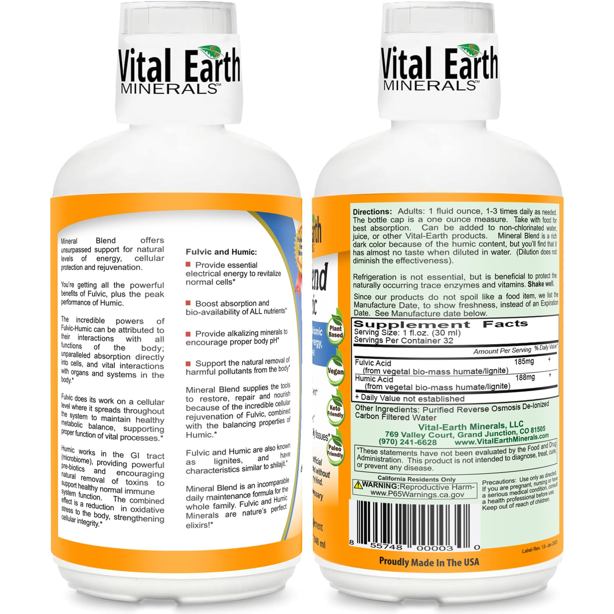 Vital Earth Minerals Fulvic Humic Mineral Blend Liquid – Fulvic Acid Supplement with 70+ Trace Minerals, Electrolytes for Recovery