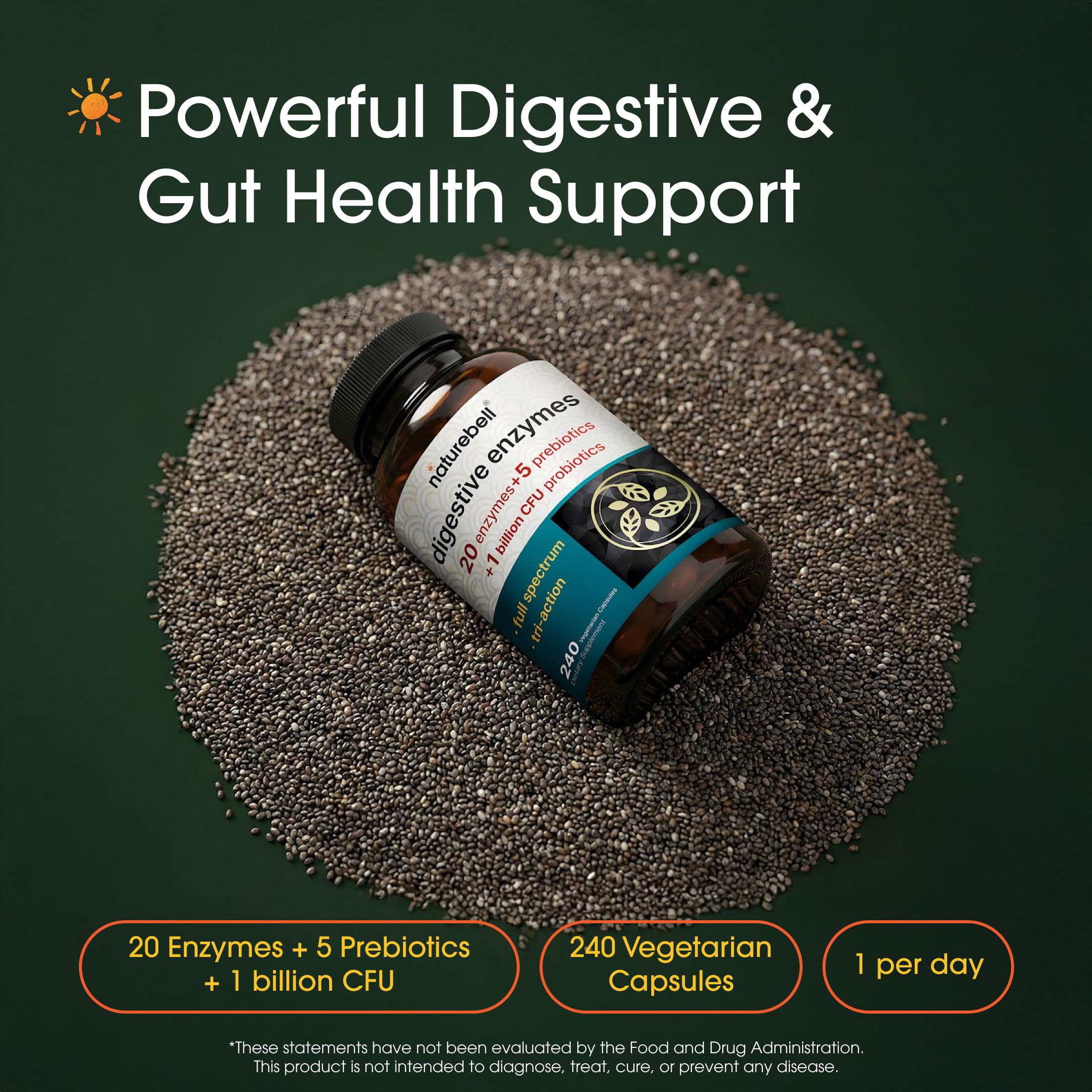 NatureBell Digestive Enzymes - 240 Capsules - Gut & Digestive Health Support Supplement* - with 20 Enzymes,