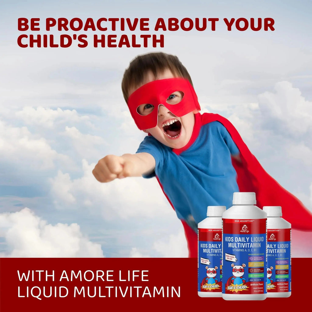 Amore Life Daily Liquid Multivitamin for Kids, High Absorption with Liquid Vitamin A, D, E, B1 and Cod Liver Oil for Kids Amore Life Au supplements