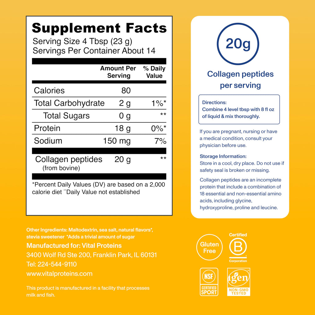 Vital Proteins Collagen Peptides Powder Vanilla - Supports Hair, Skin, Nails, Bones, Joints, Powder for Women