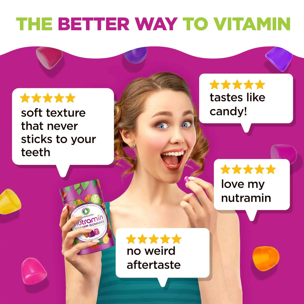 NUTRAMIN Daily Vegan Keto Multivitamin Gummies Non-GMO Natural Vitamin C, D + Zinc for Immunity, Plant-Based, Sugar-Free Nutracelle Au supplements