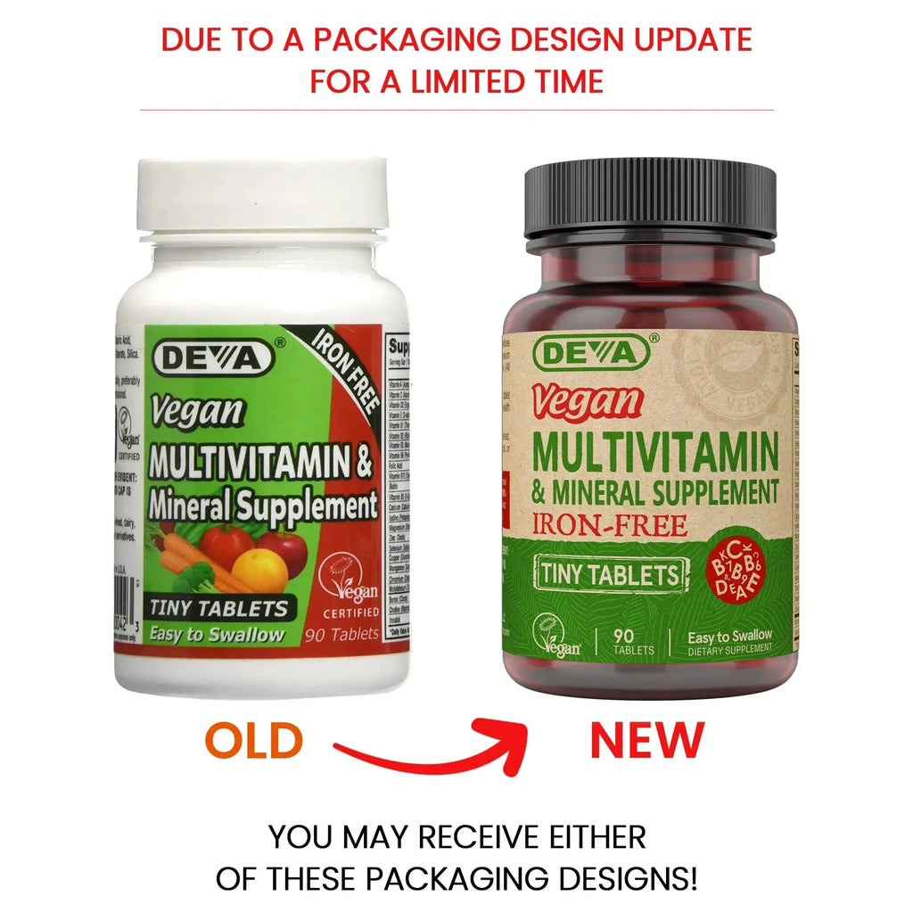 DEVA Vegan Iron-Free Multivitamin & Mineral Supplement, Vitamin C, D2, E & B-Complex, Biotin, 90 Tiny Tablets DEVA Au supplements