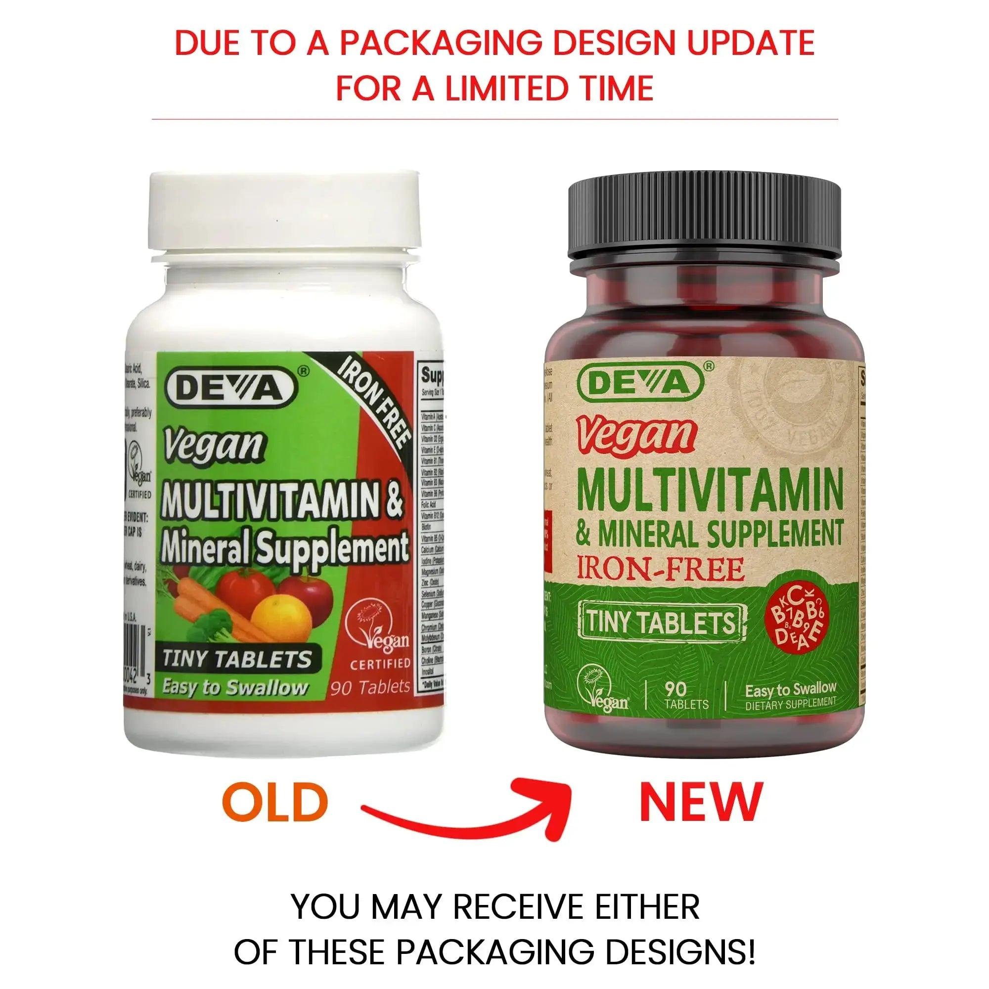 DEVA Vegan Iron-Free Multivitamin & Mineral Supplement, Vitamin C, D2, E & B-Complex, Biotin, 90 Tiny Tablets DEVA Au supplements