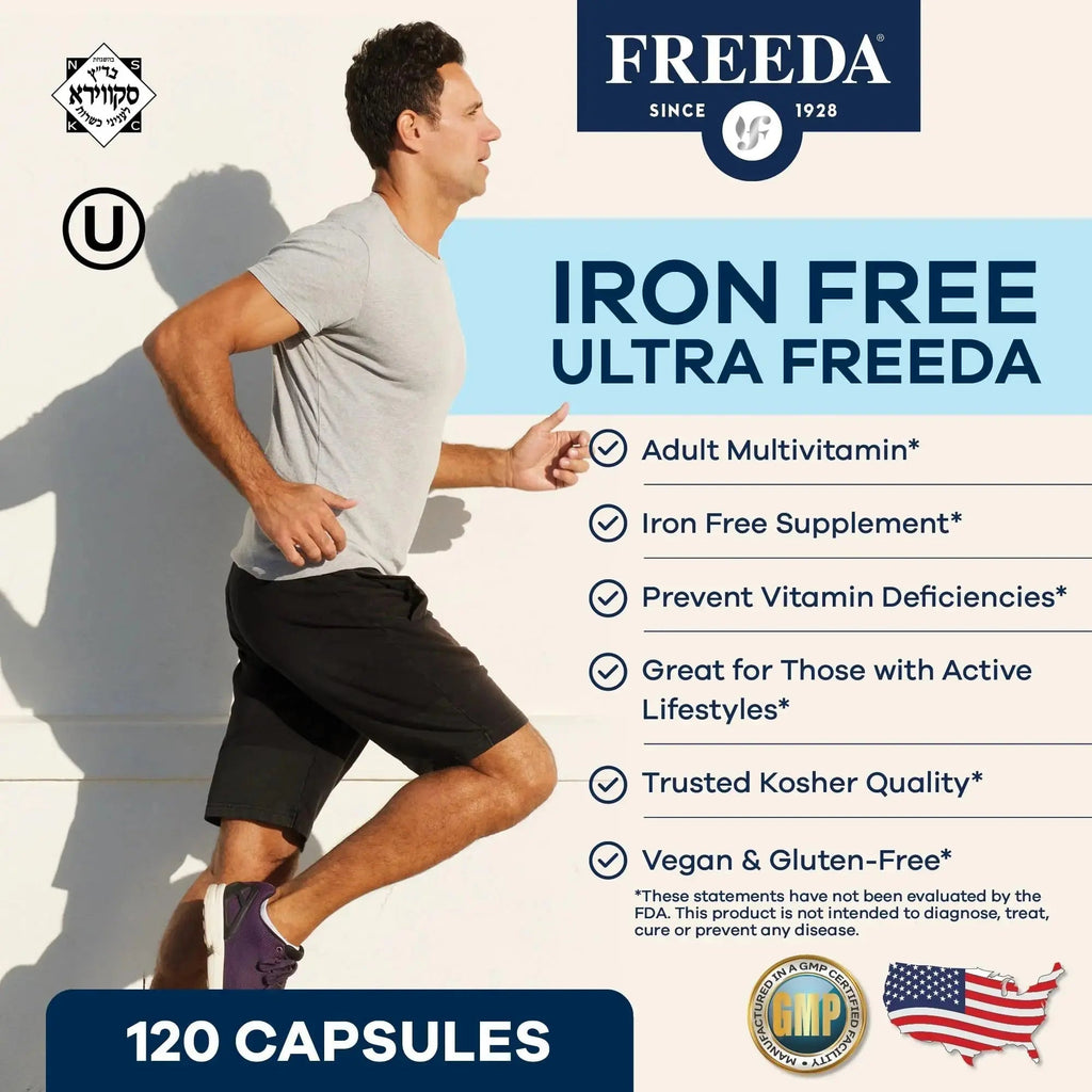 FREEDA Ultra Multivitamin Capsules – High-Potency Daily Supplement for Men & Women – Iron-Free – 120 Count – Kosher Certified FREEDA Au supplements